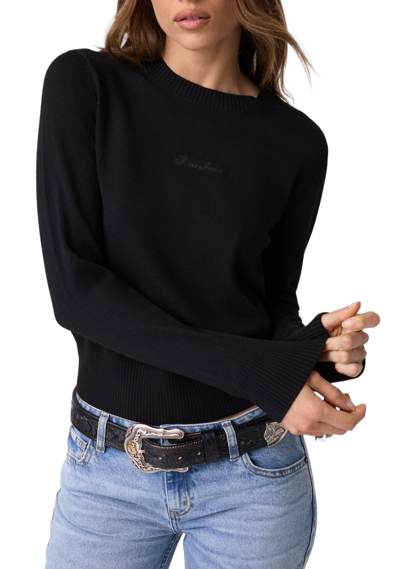 Straight-leg trousers with embroidered logo GUESS Black