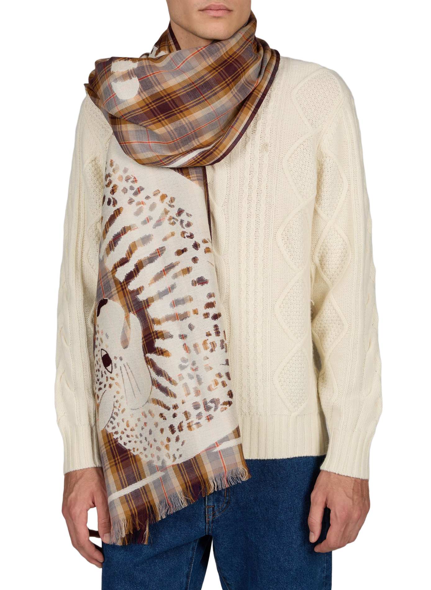 Karierter Schal mit Print INOUI EDITIONS Beige