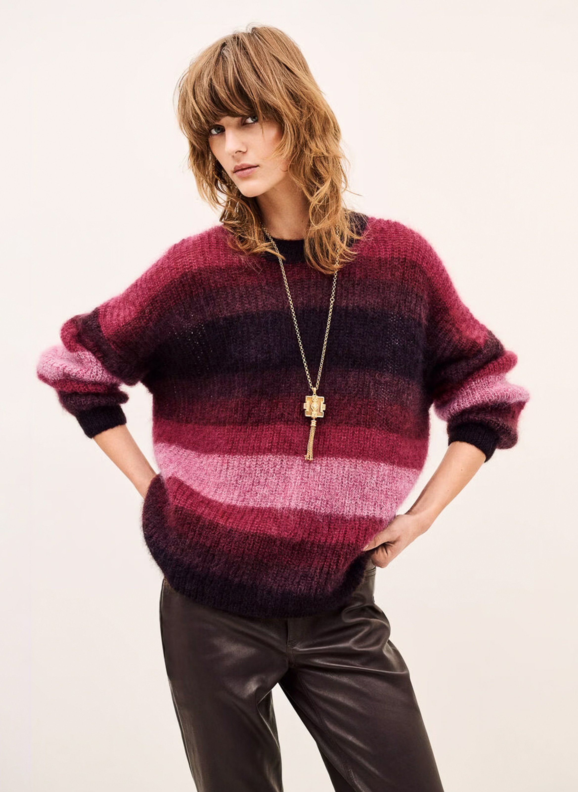 Pull ample col rond rayé en laine mélangée rivas BA&SH Violet