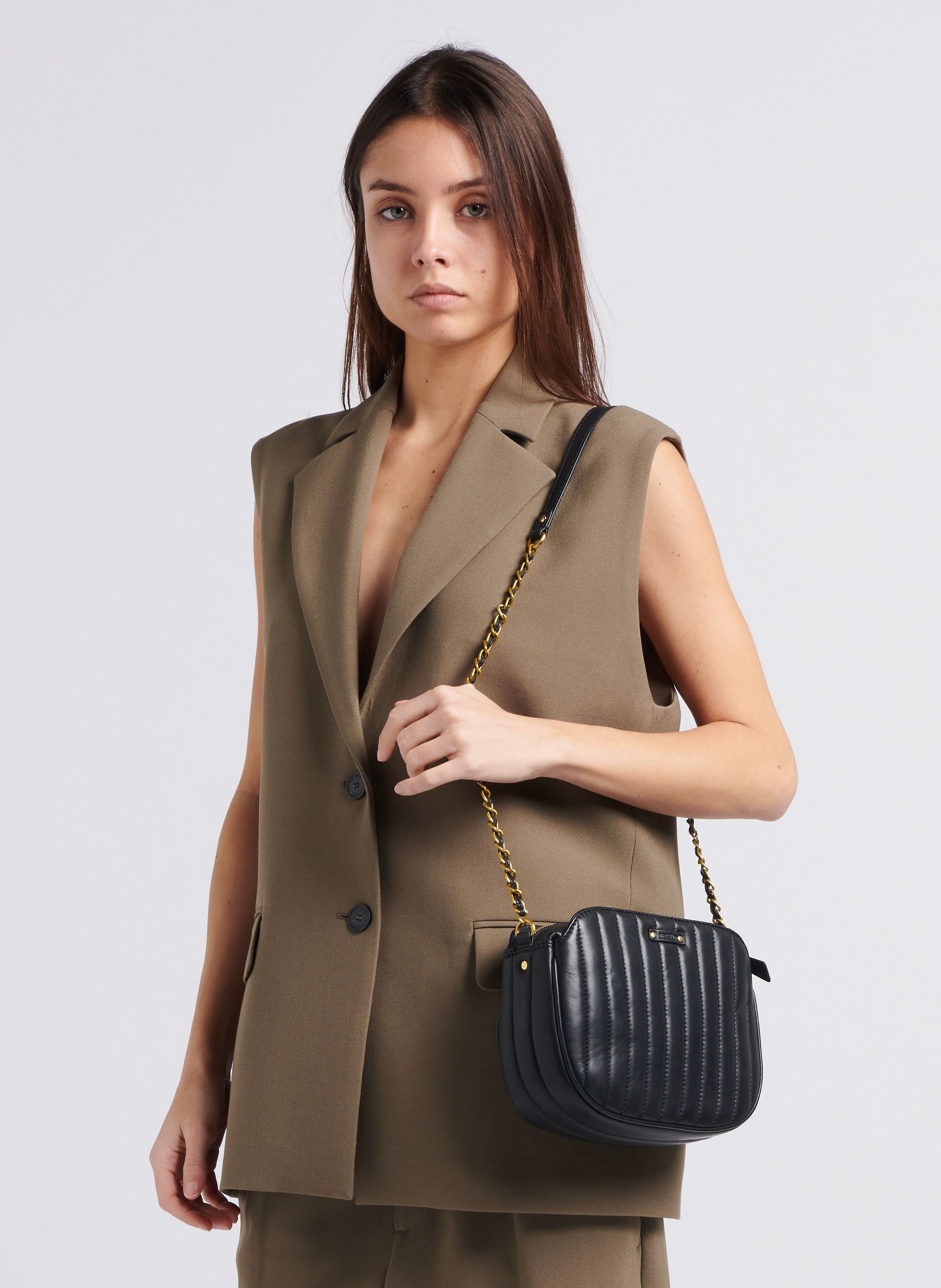 Sac bandoulière en cuir agneau divine Noir Sessun Femme