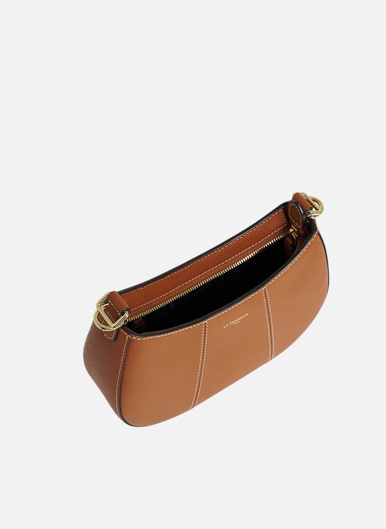 Petit sac demi-lune juliette en cuir grainé LE TANNEUR Marron