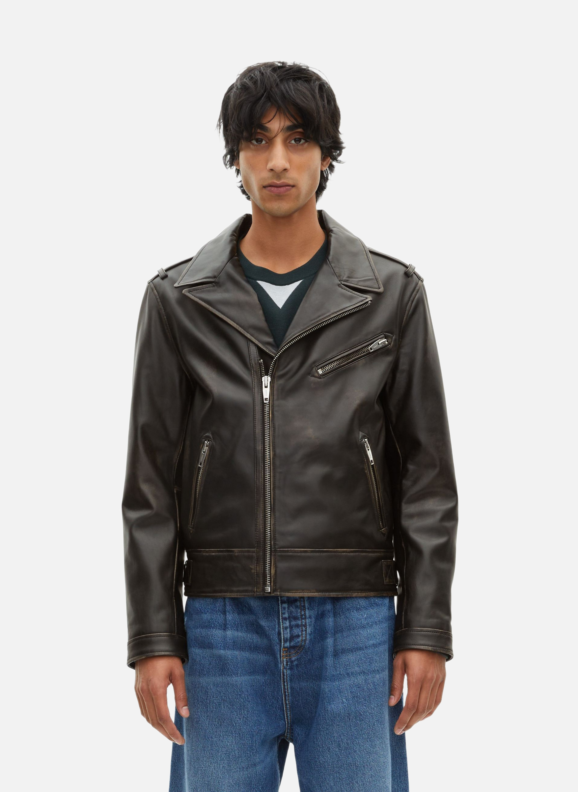 Blouson style biker en cuir THE KOOPLES Noir