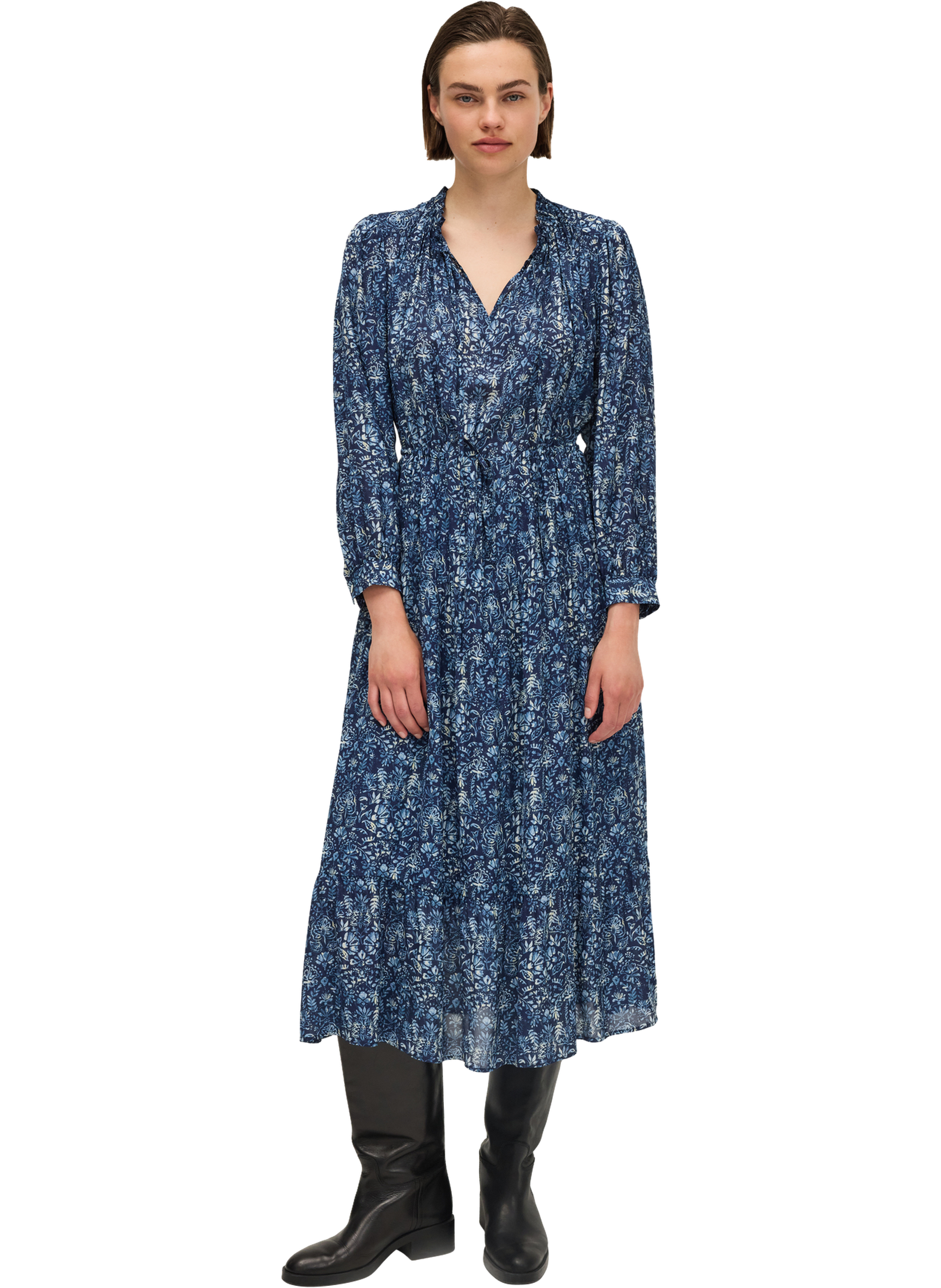 Robe longue imprimé végétal - lian PABLO Bleu