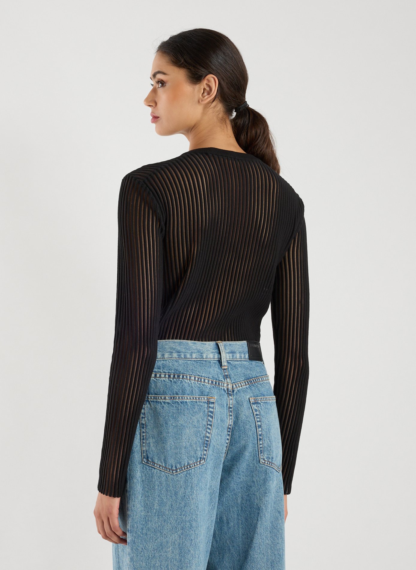 Striped crew neck transparent cotton t-shirt HELMUT LANG Black