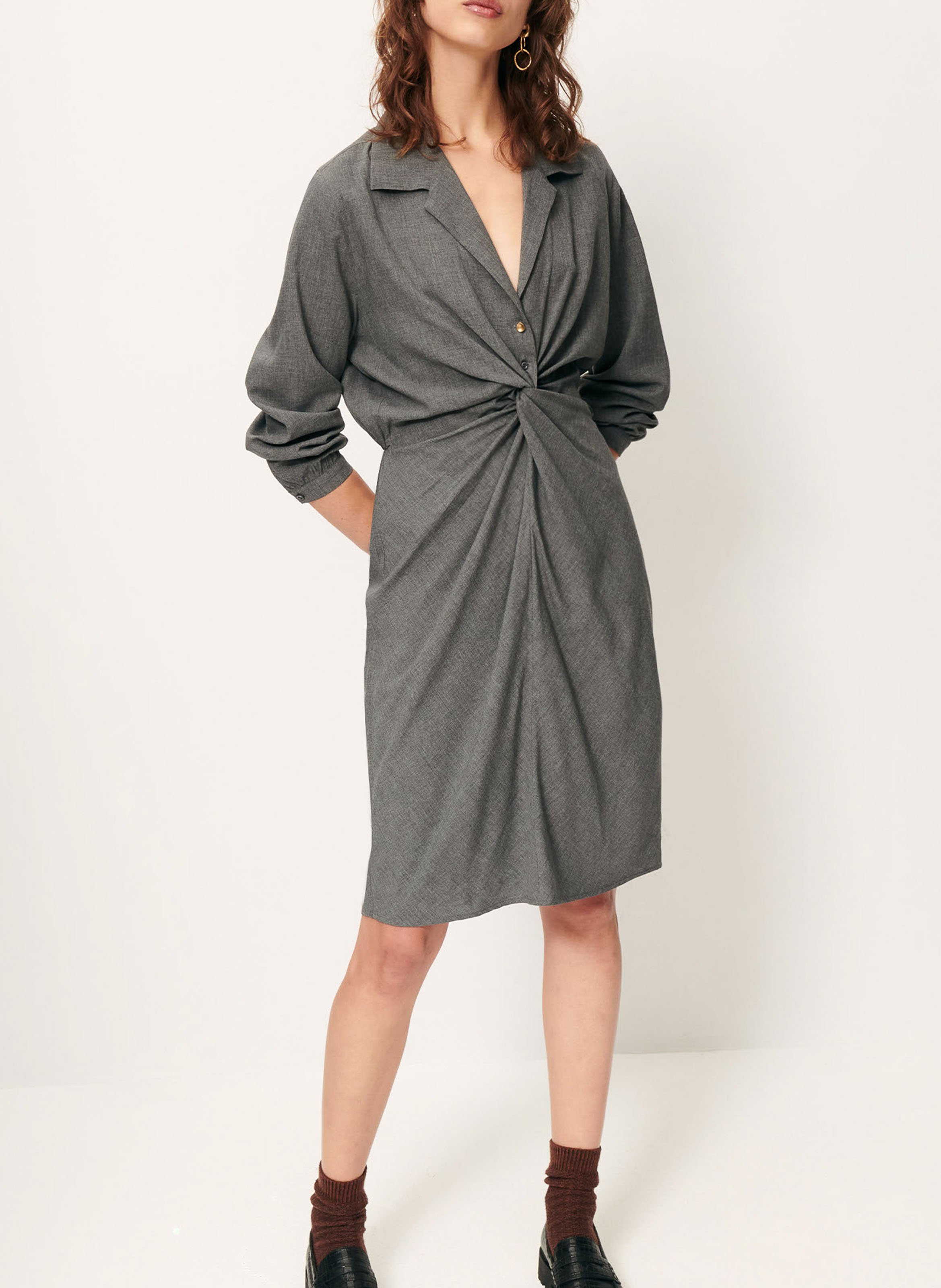 Robe chemisier mi-longue nouée holdi SESSUN Gris