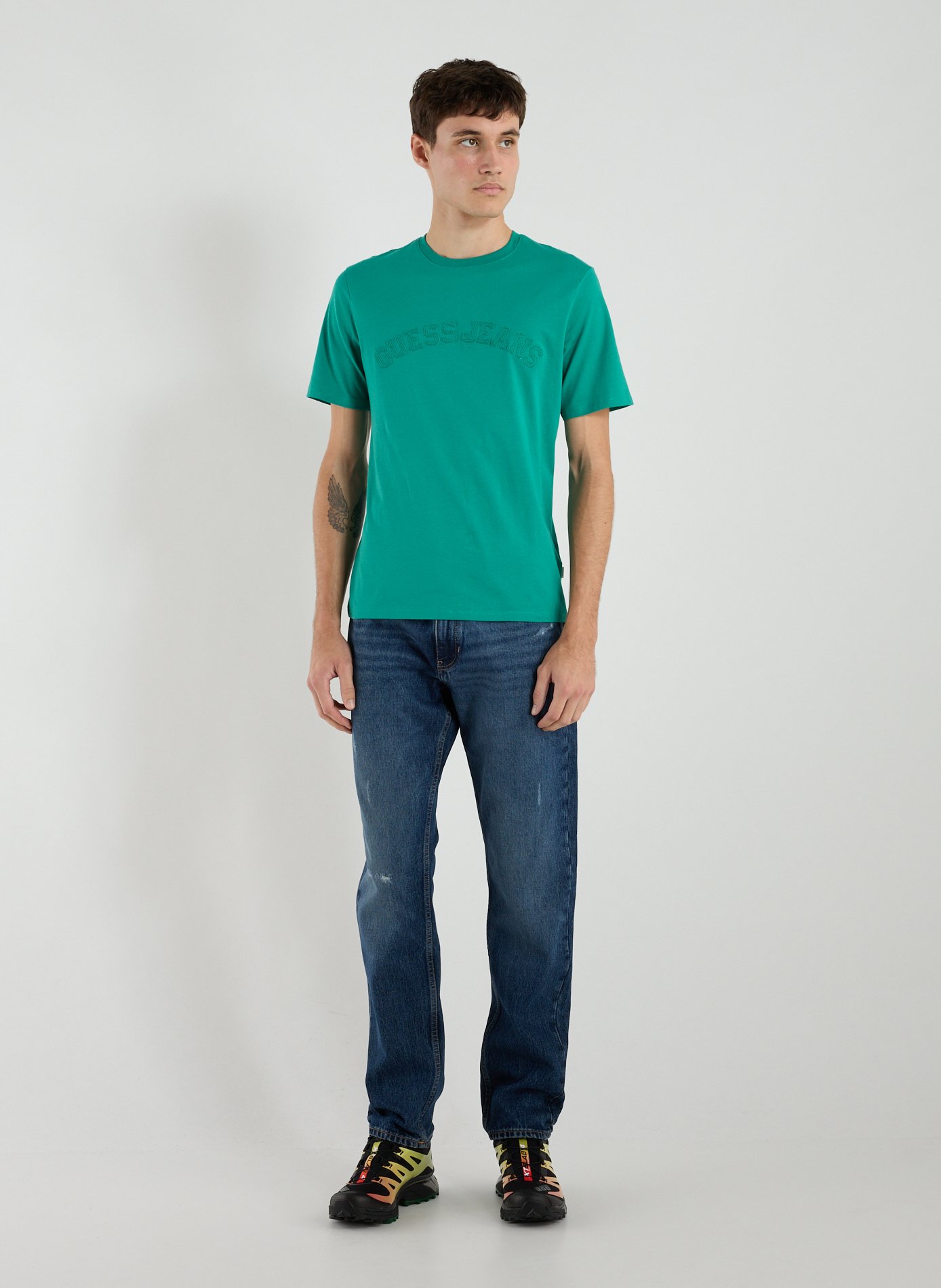 T-shirt with embroidered logo in cotton GUESS Green