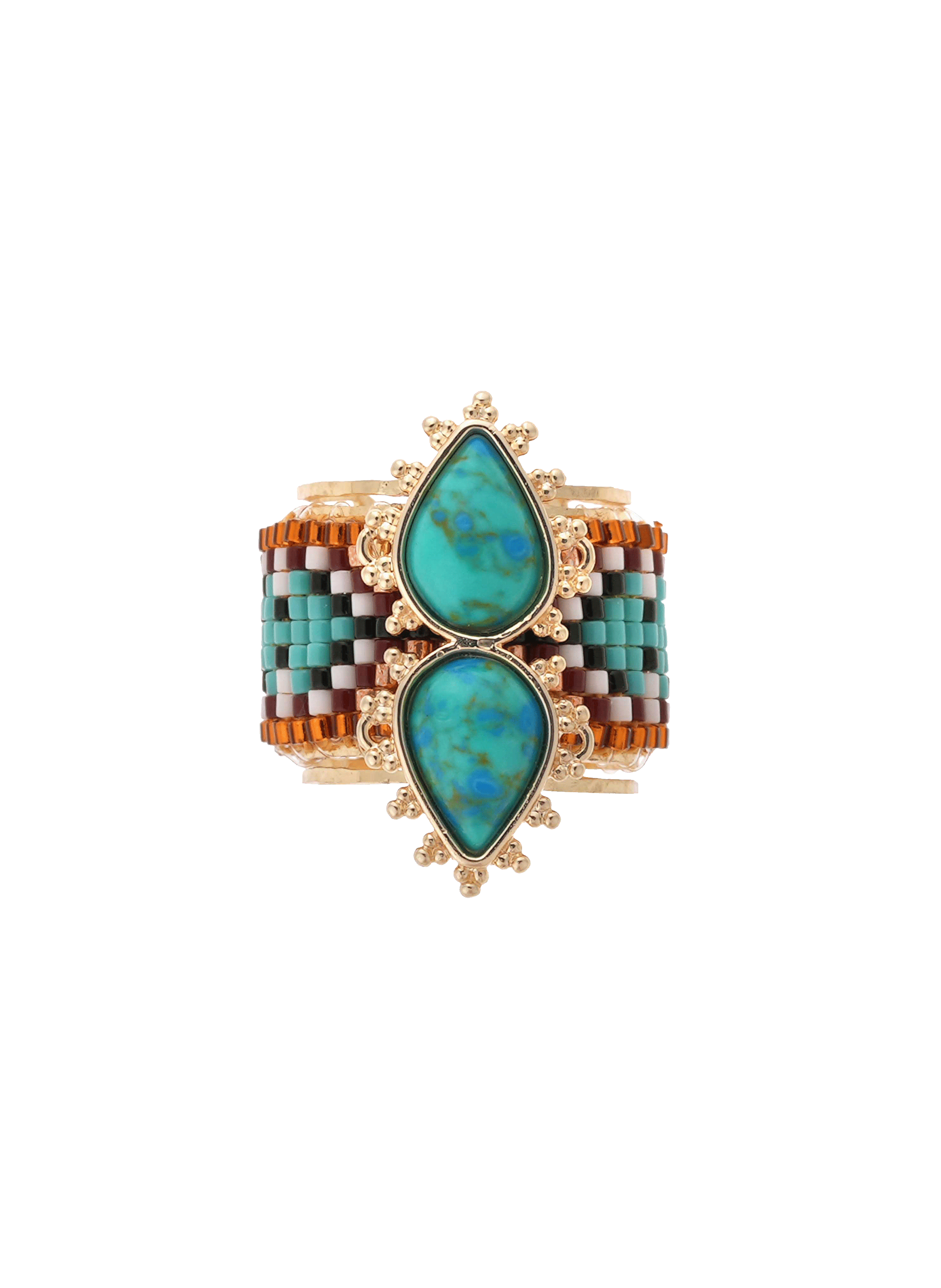 Bague réglable avec cabochon central et perles tissées viva HIPANEMA Bleu
