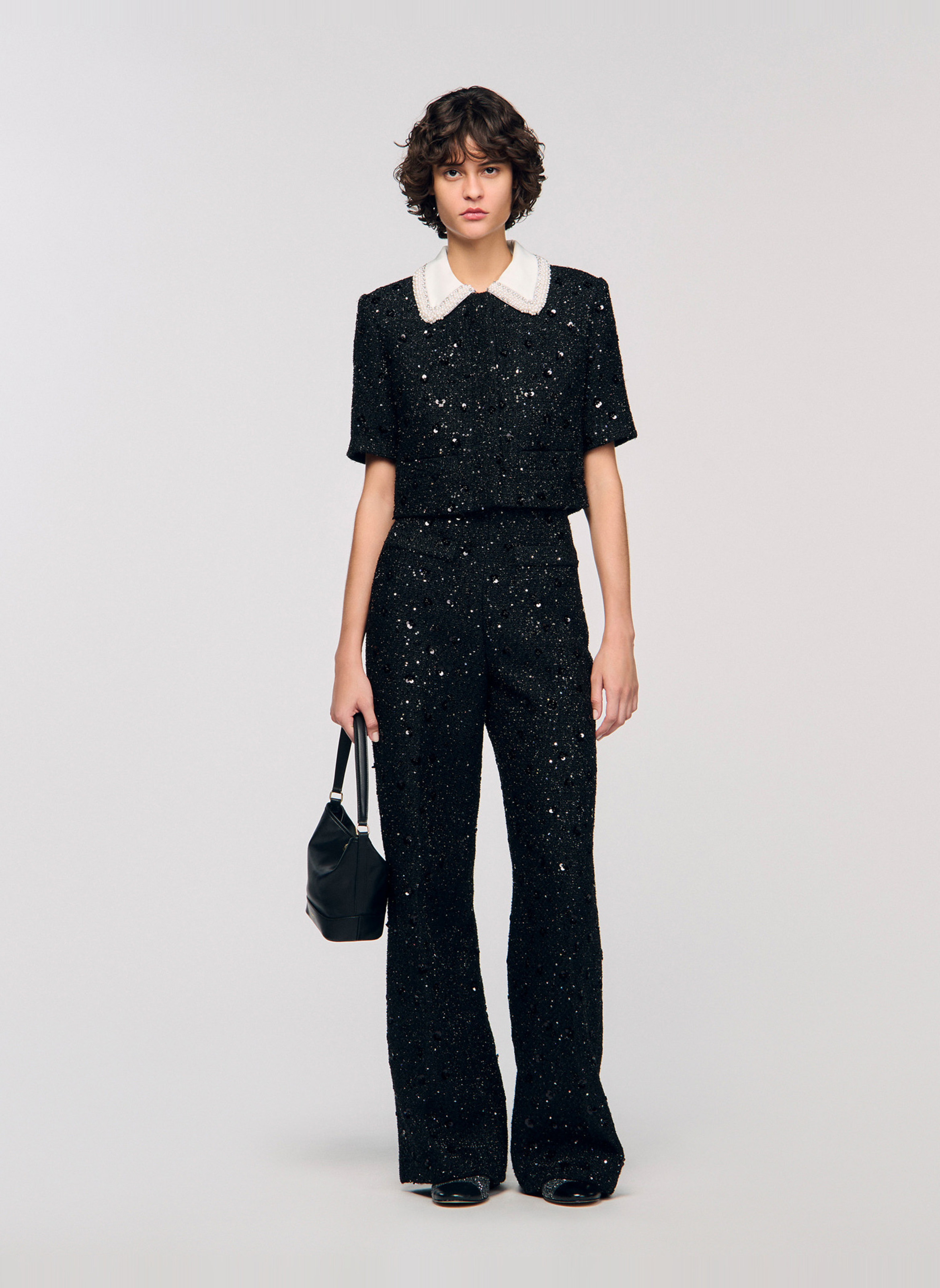 Veste courte en tweed sequins SANDRO Noir