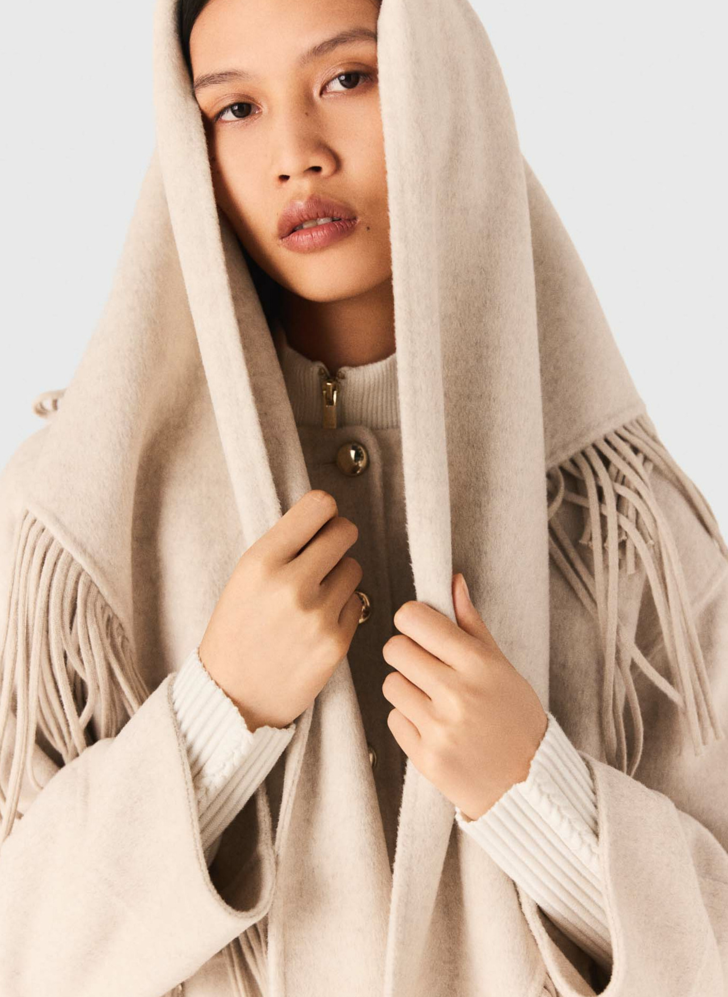 Veste oversize col rond en laine mélangée MAJE Beige