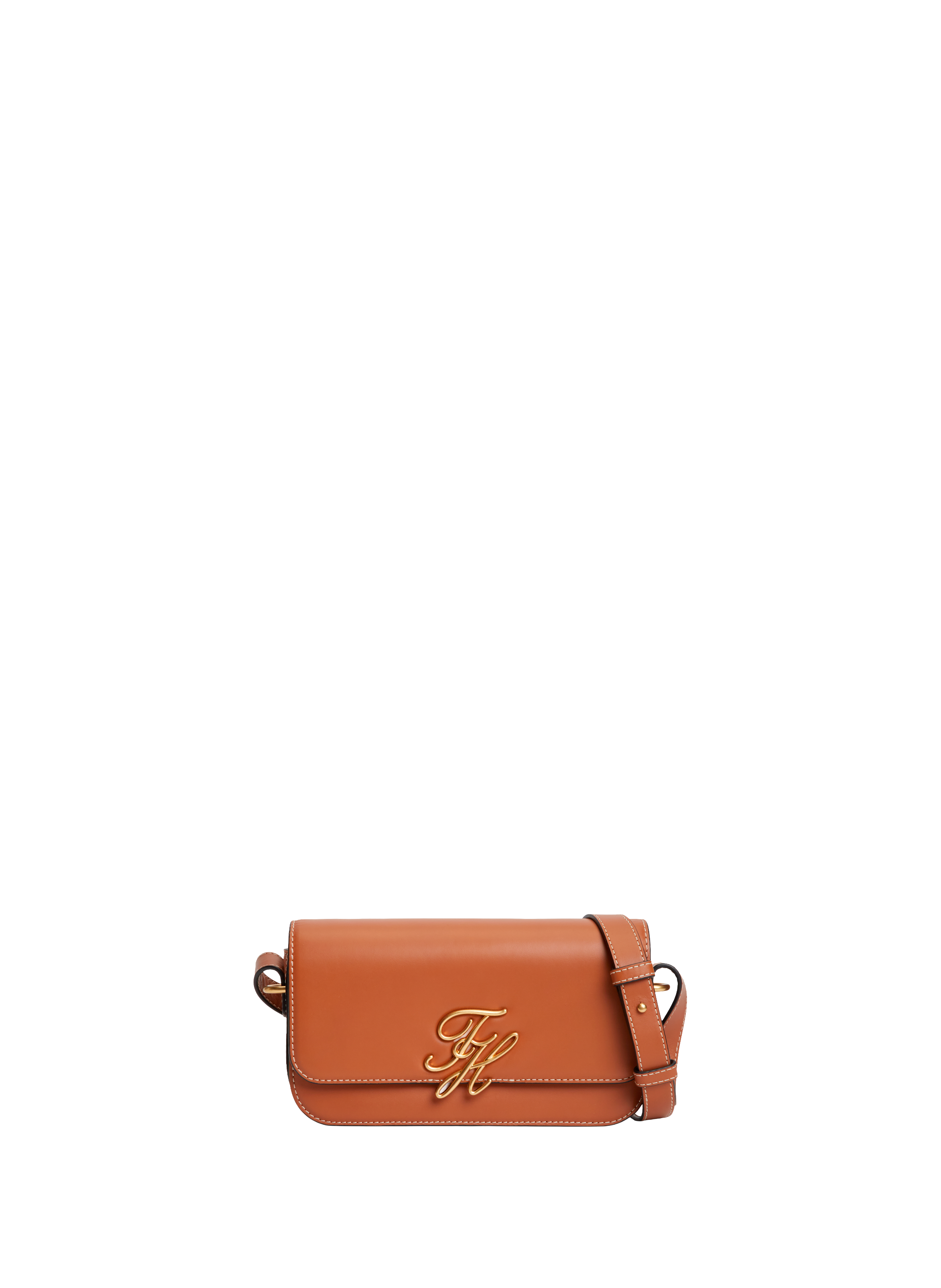 Logo leather shoulder bag TOMMY HILFIGER Brown