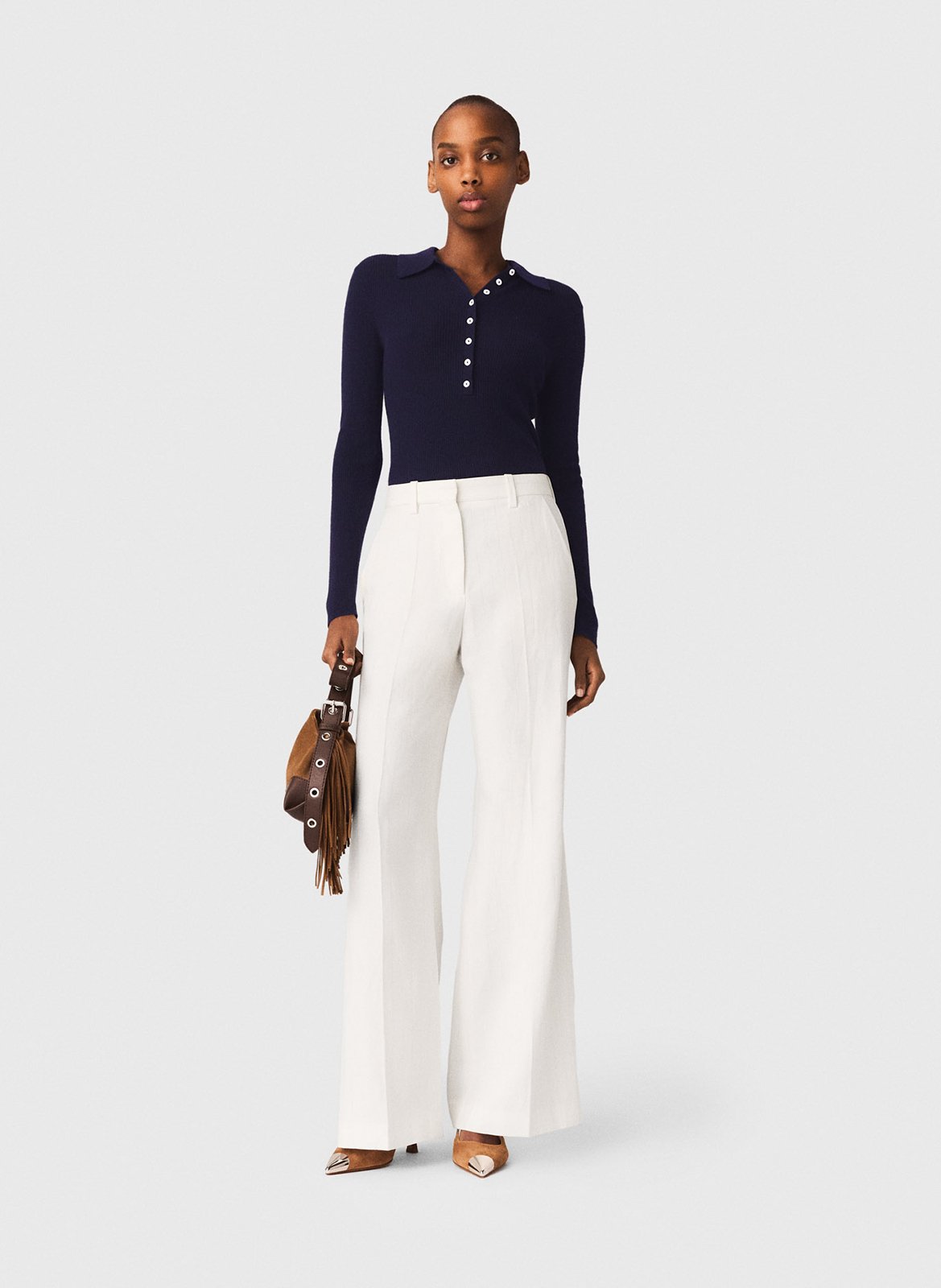 Pantalon large à rayures MAJE Blanc