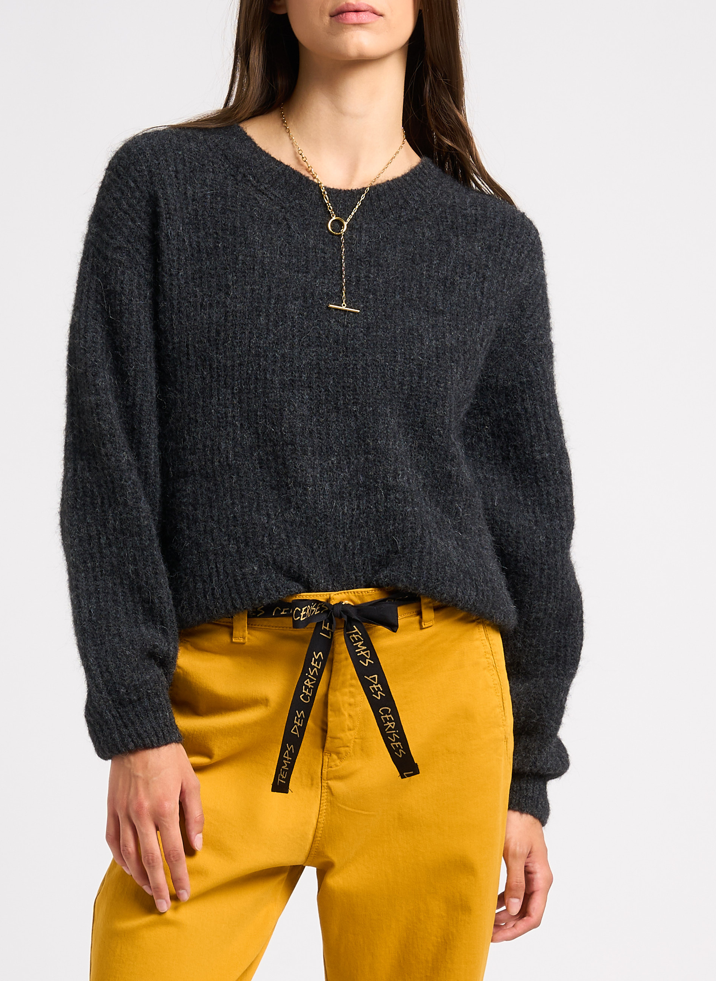 Pull col rond uni east AMERICAN VINTAGE Gris