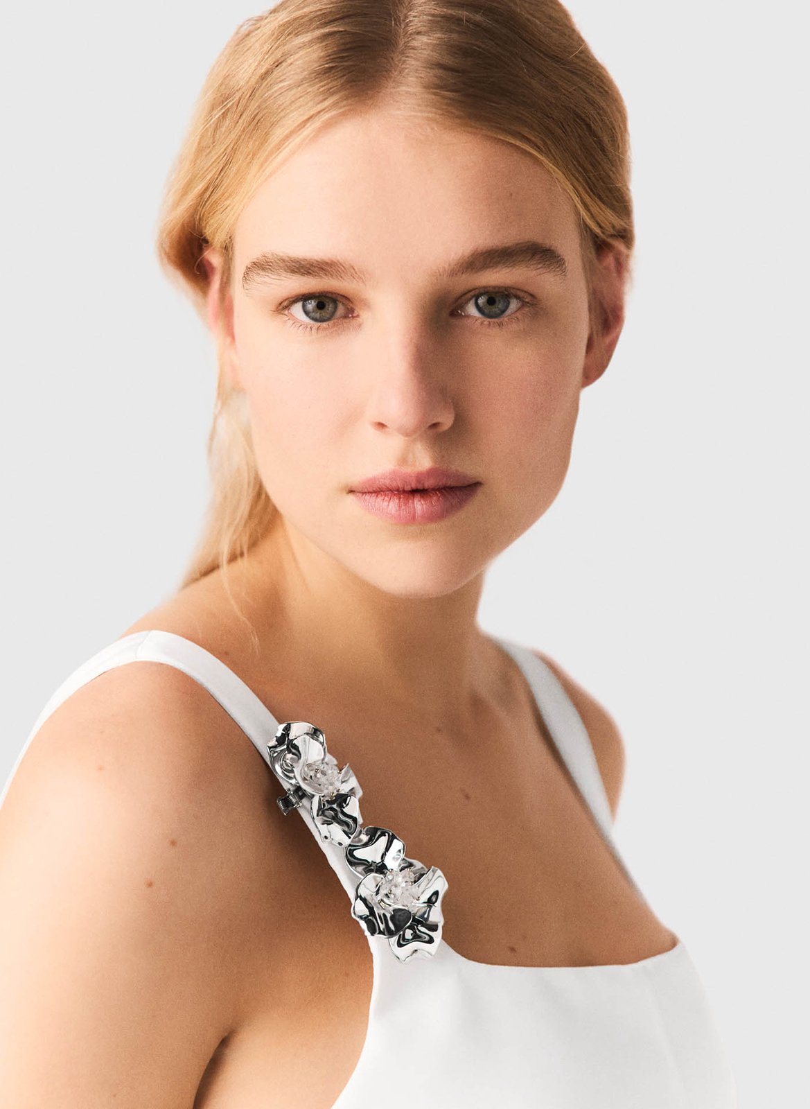 Robe courte évasée satinée MAJE Blanc