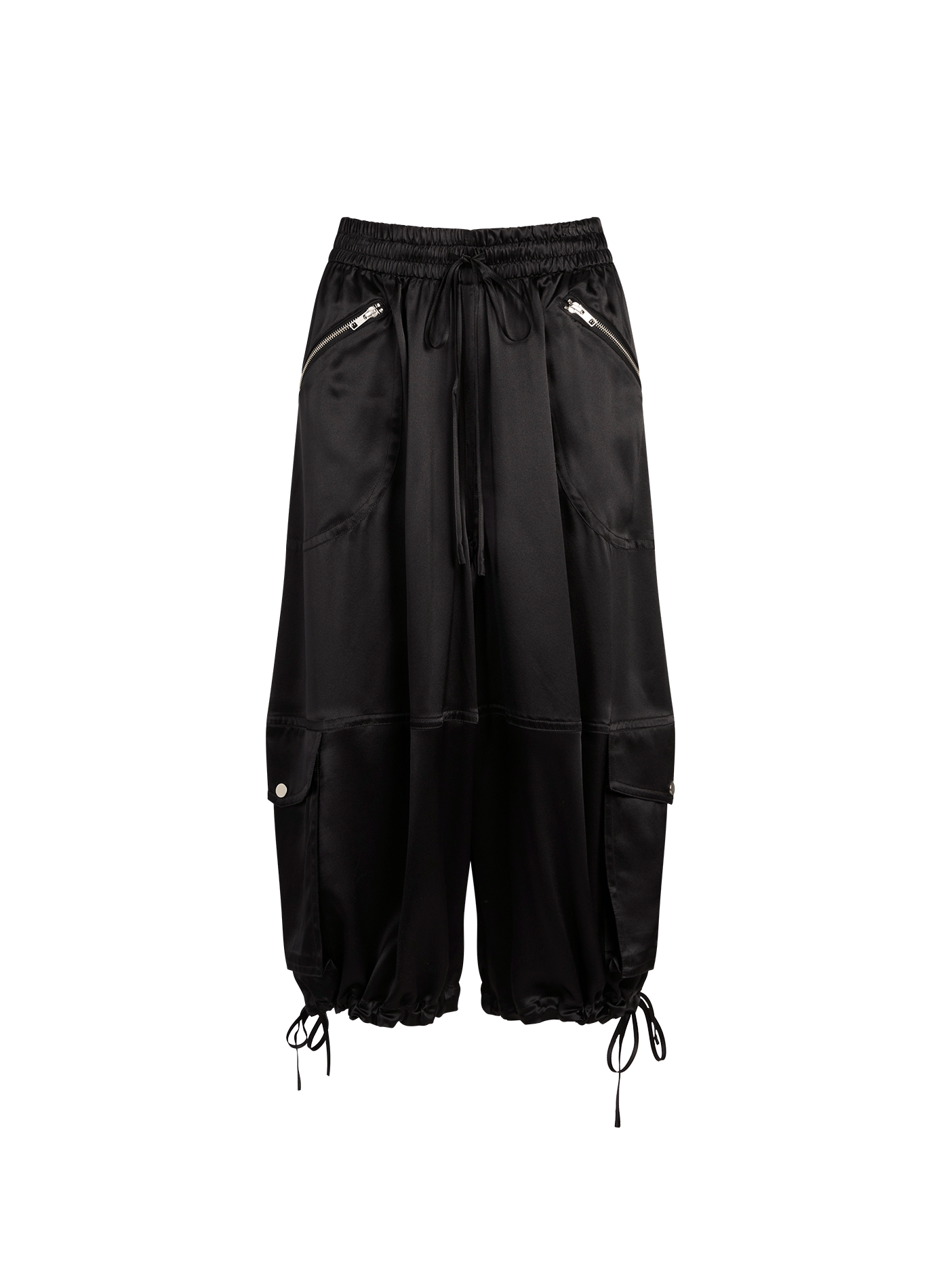 Wide cropped silk cargo pants CO Black