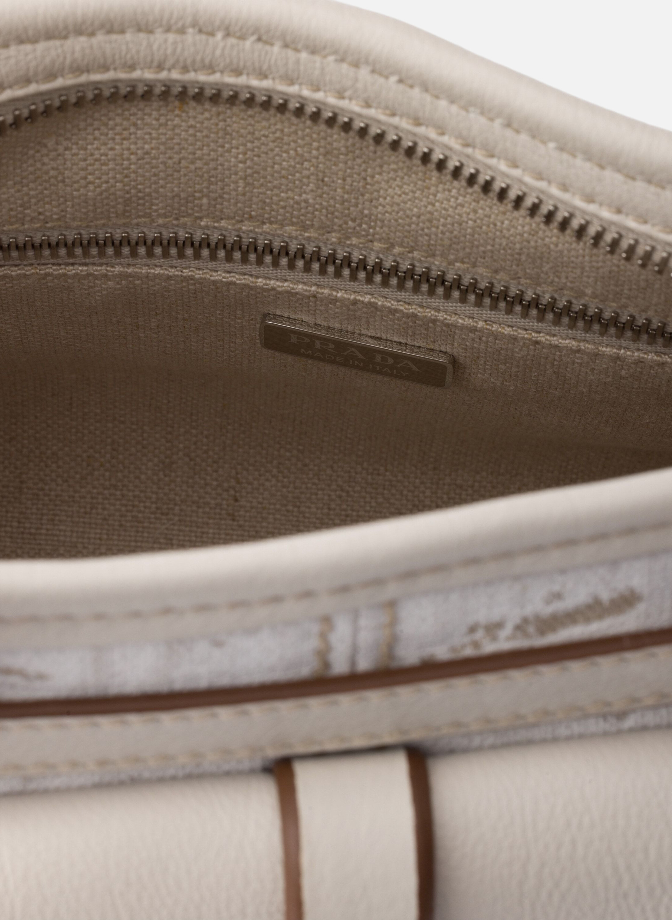 Sac à main prada bonnie moyen en lin imprimé et cu PRADA Blanc