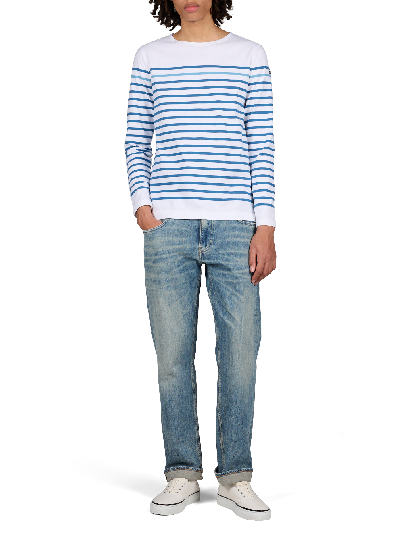 Jean droit délavé en coton mélangé GUESS Bleu