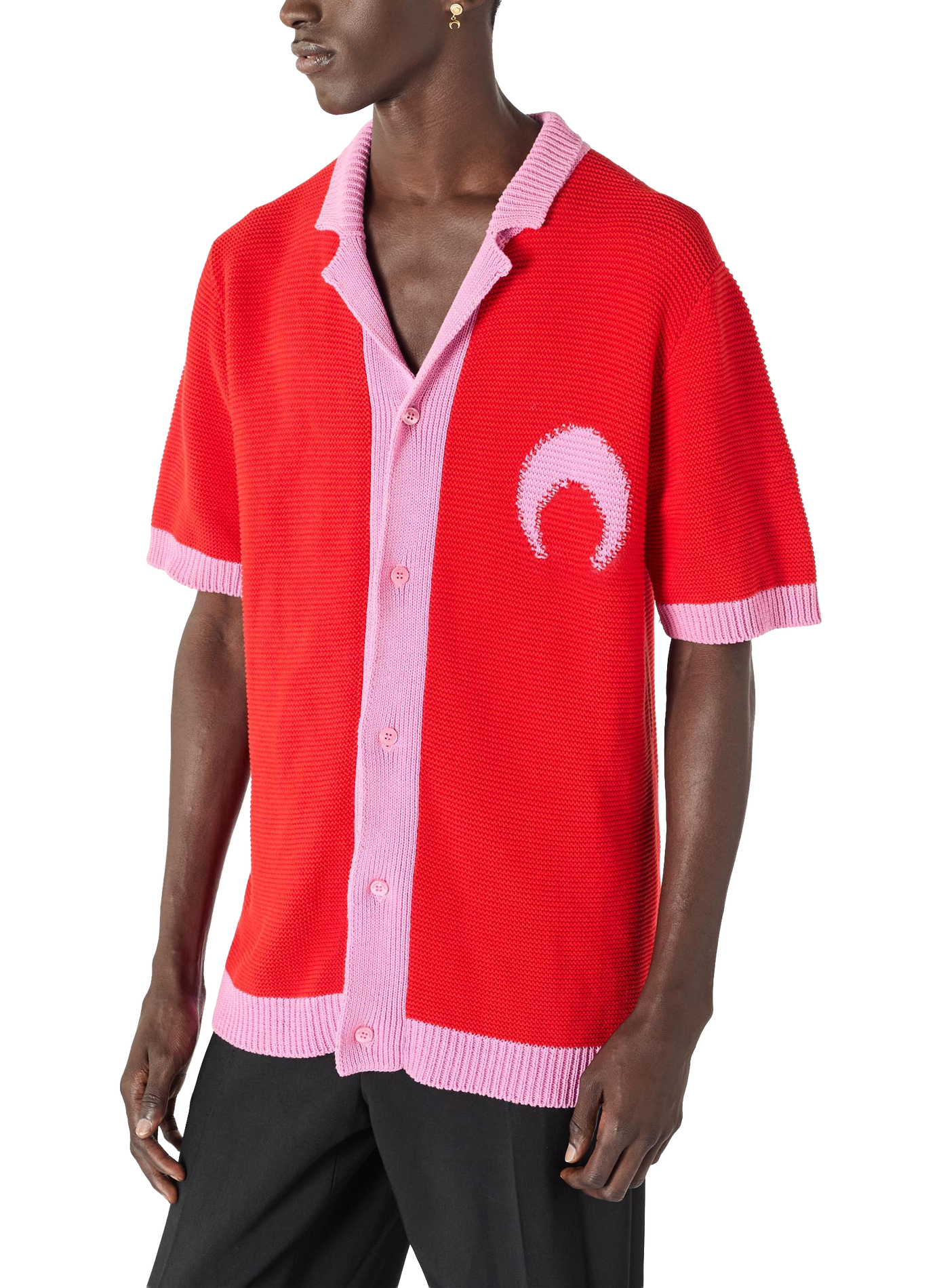 Chemise en maille crochet moon contrastée unisexe MARINE SERRE Rouge