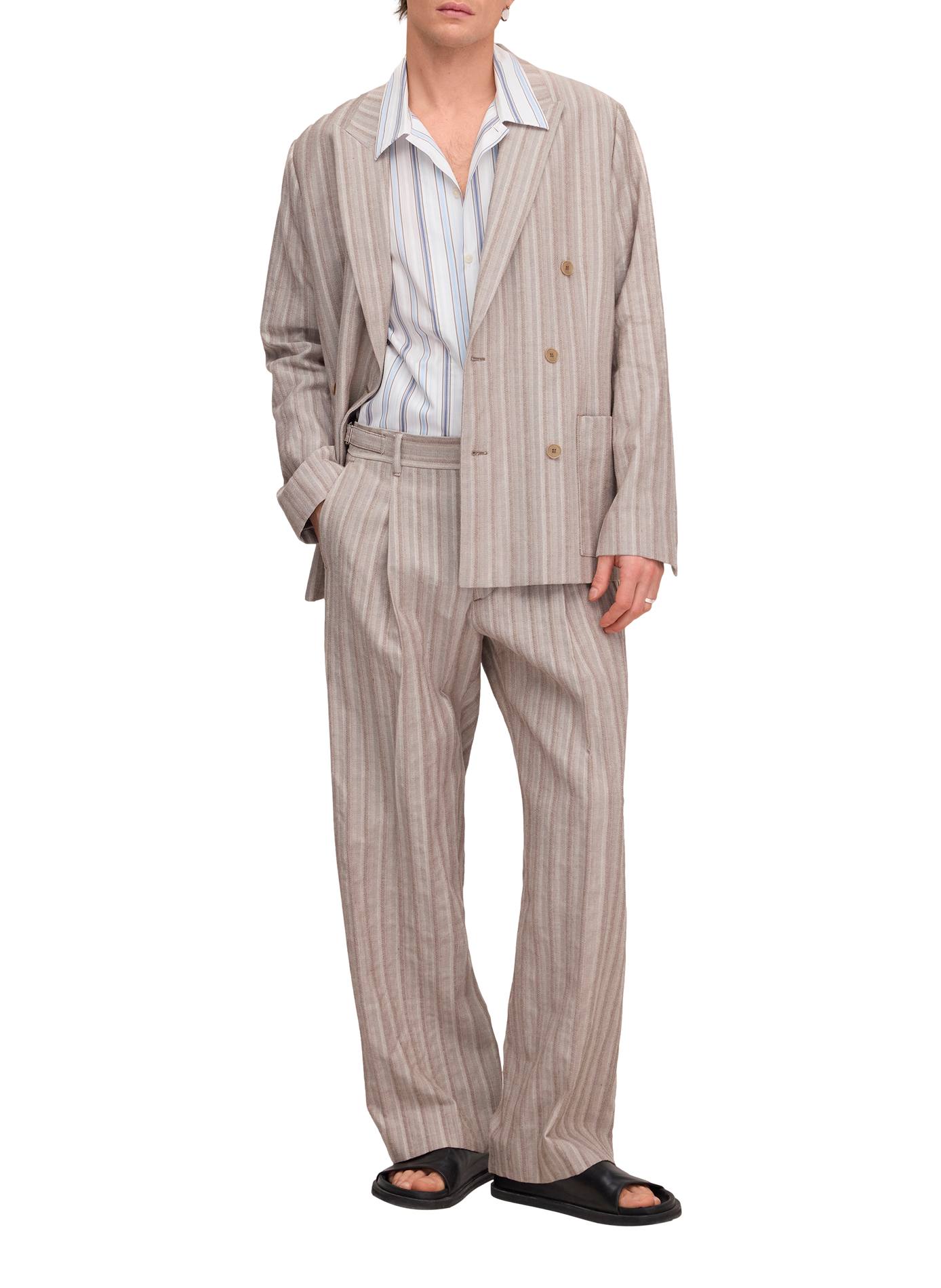 Gerader gestreifter Leinen- und Baumwollblazer NN.07 Braun