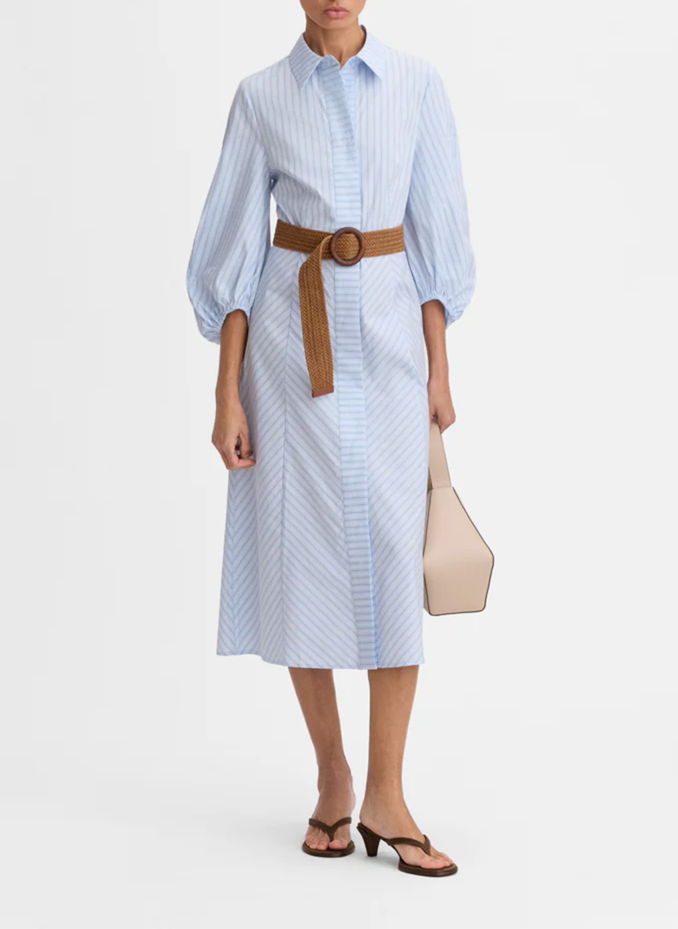 Robe chemise col classique en coton mélangé rayé prune SIMORRA Bleu