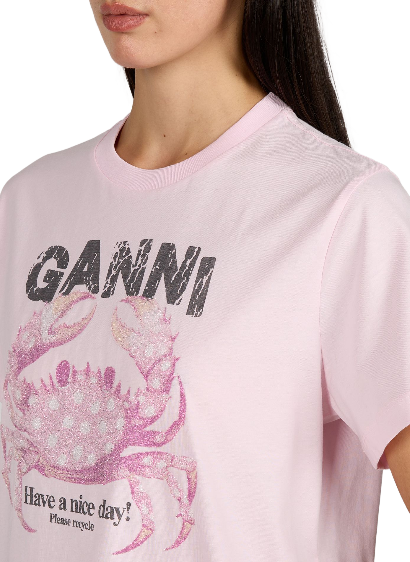 T-shirt à motif crabe en coton GANNI Rose