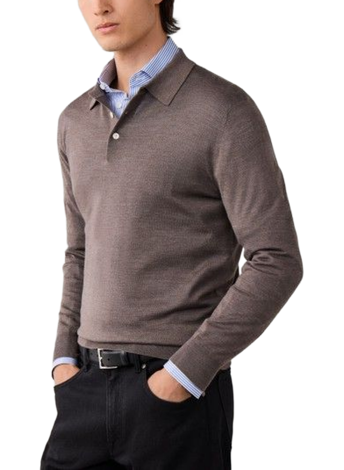 Pull col polo en laine mélangée HACKETT Beige