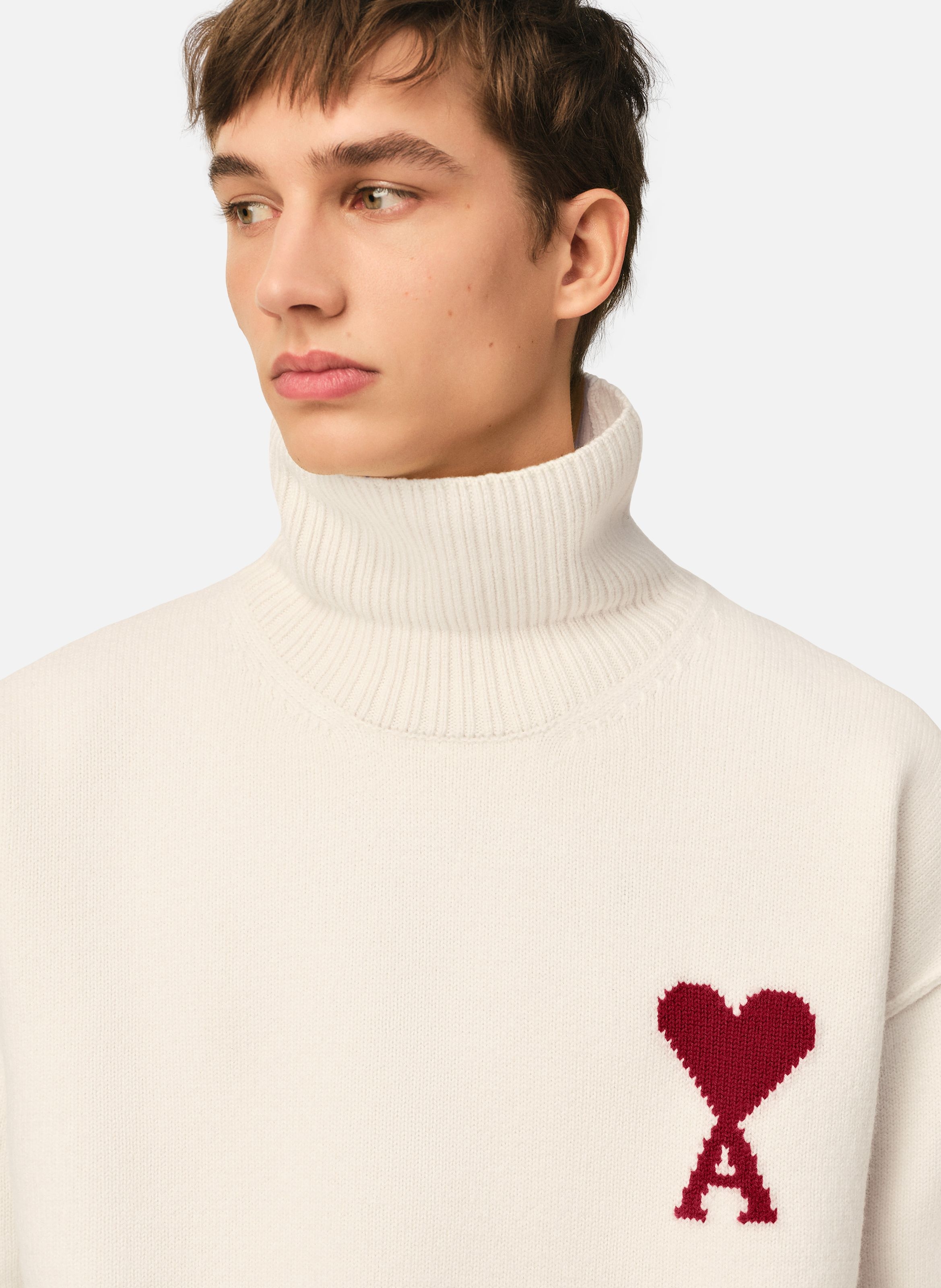 Pull col cheminée ami de coeur en laine unisexe AMI PARIS Blanc