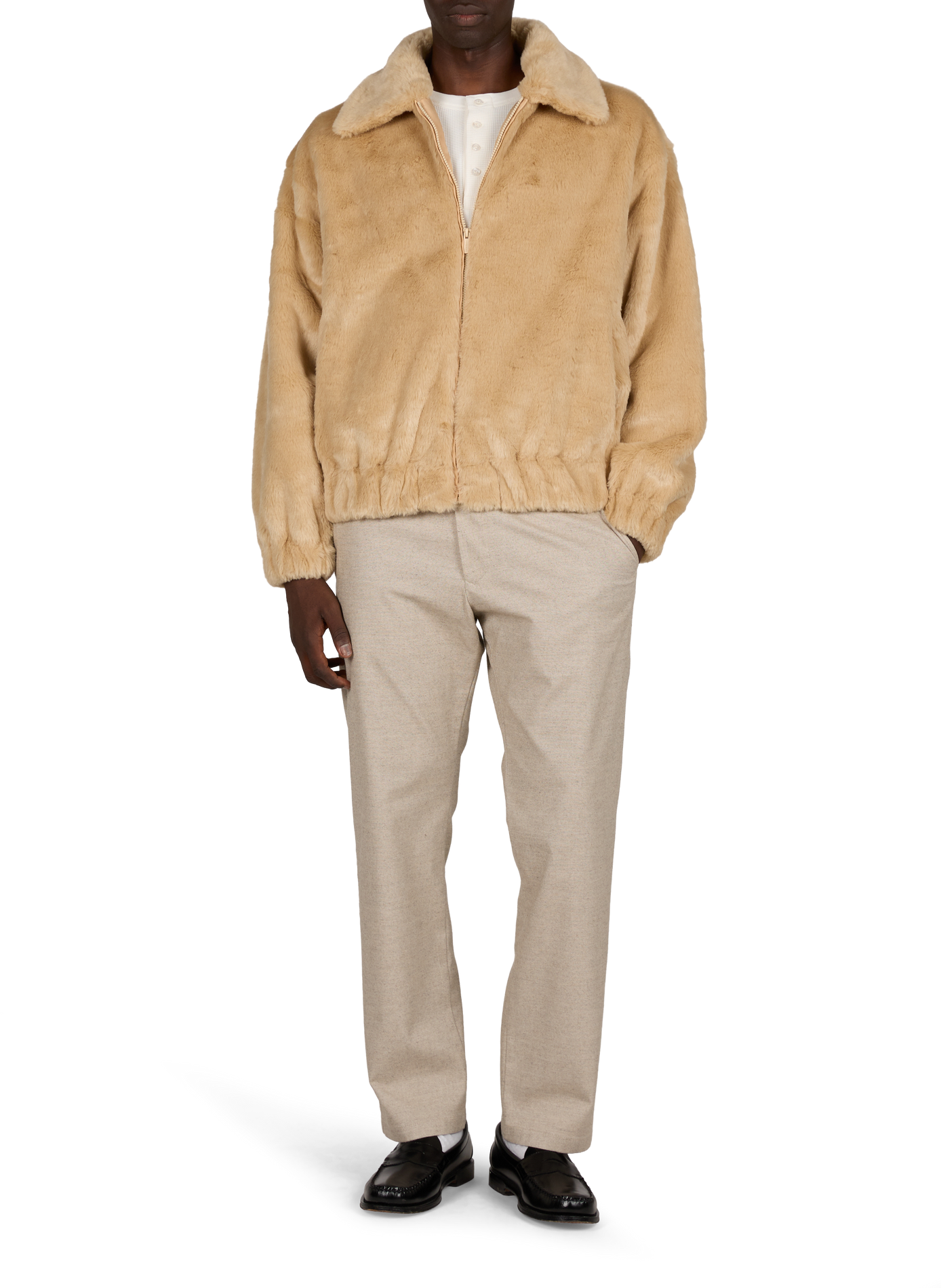 Straight coat with classic faux fur collar DROLE DE MONSIEUR Beige