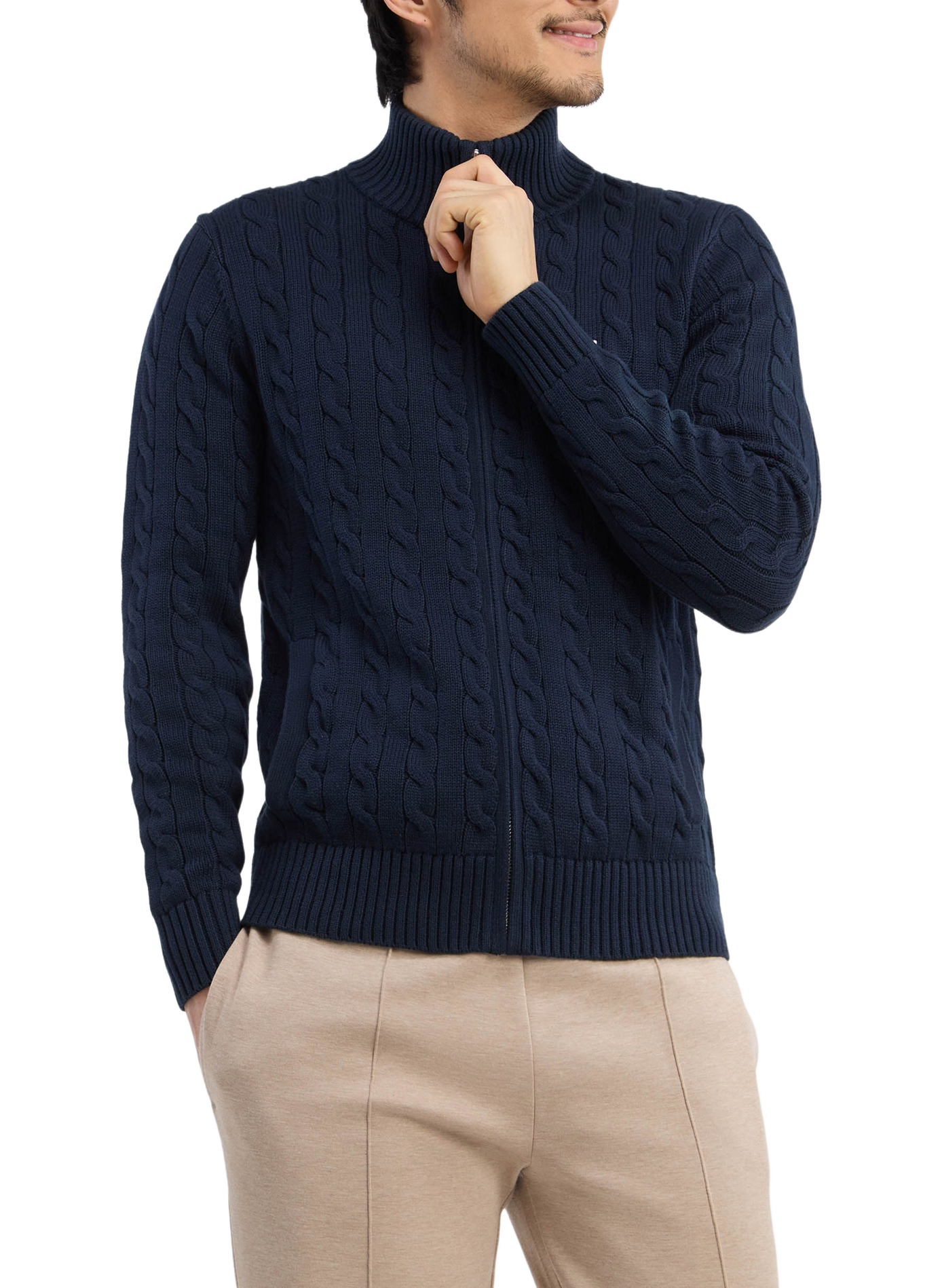 Cardigan à mailles torsadées en coton EDEN PARK Blau
