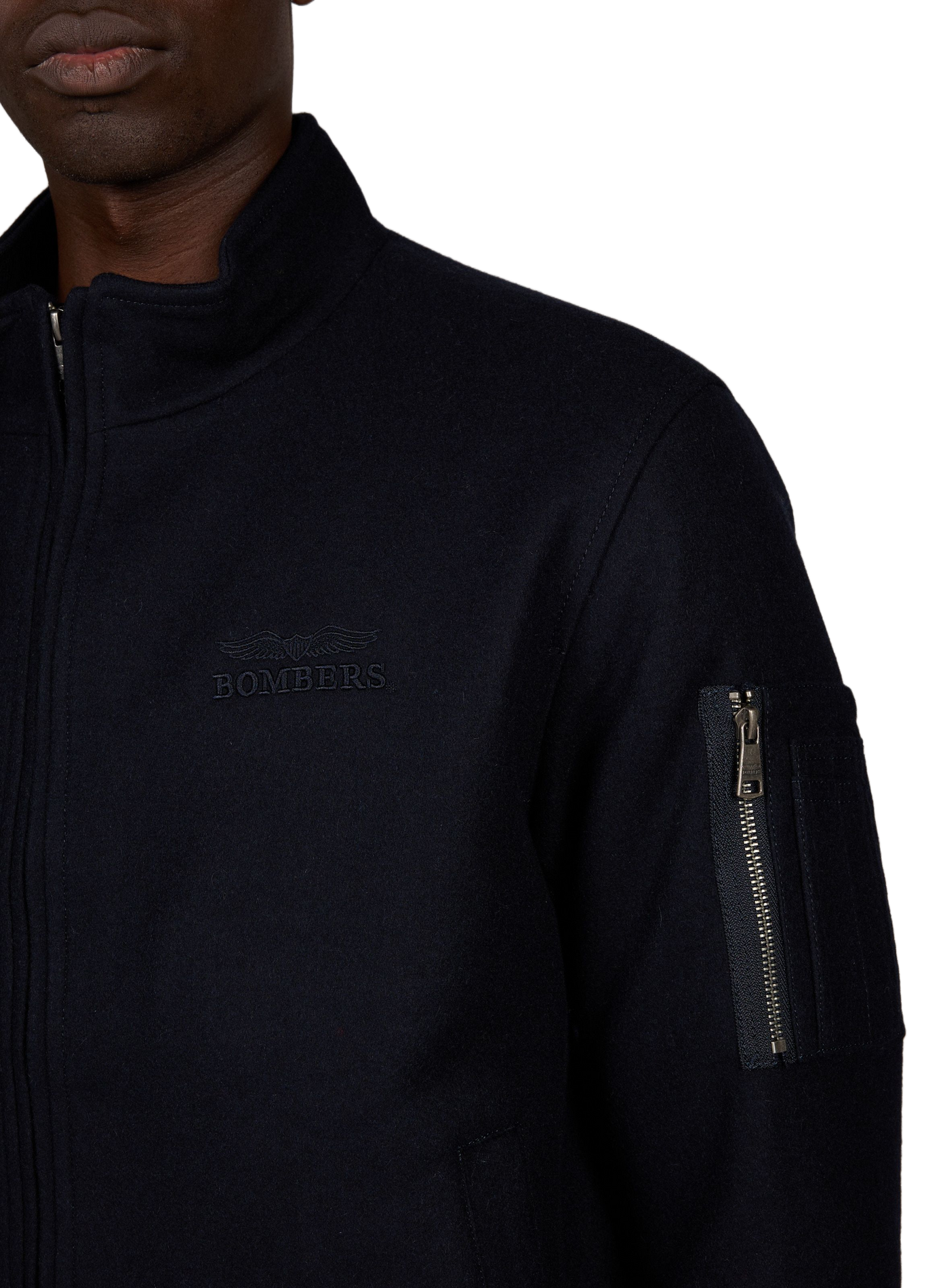 High-neck zip-up jacket in a wool blend BOMBERS ORIGINAL Blue