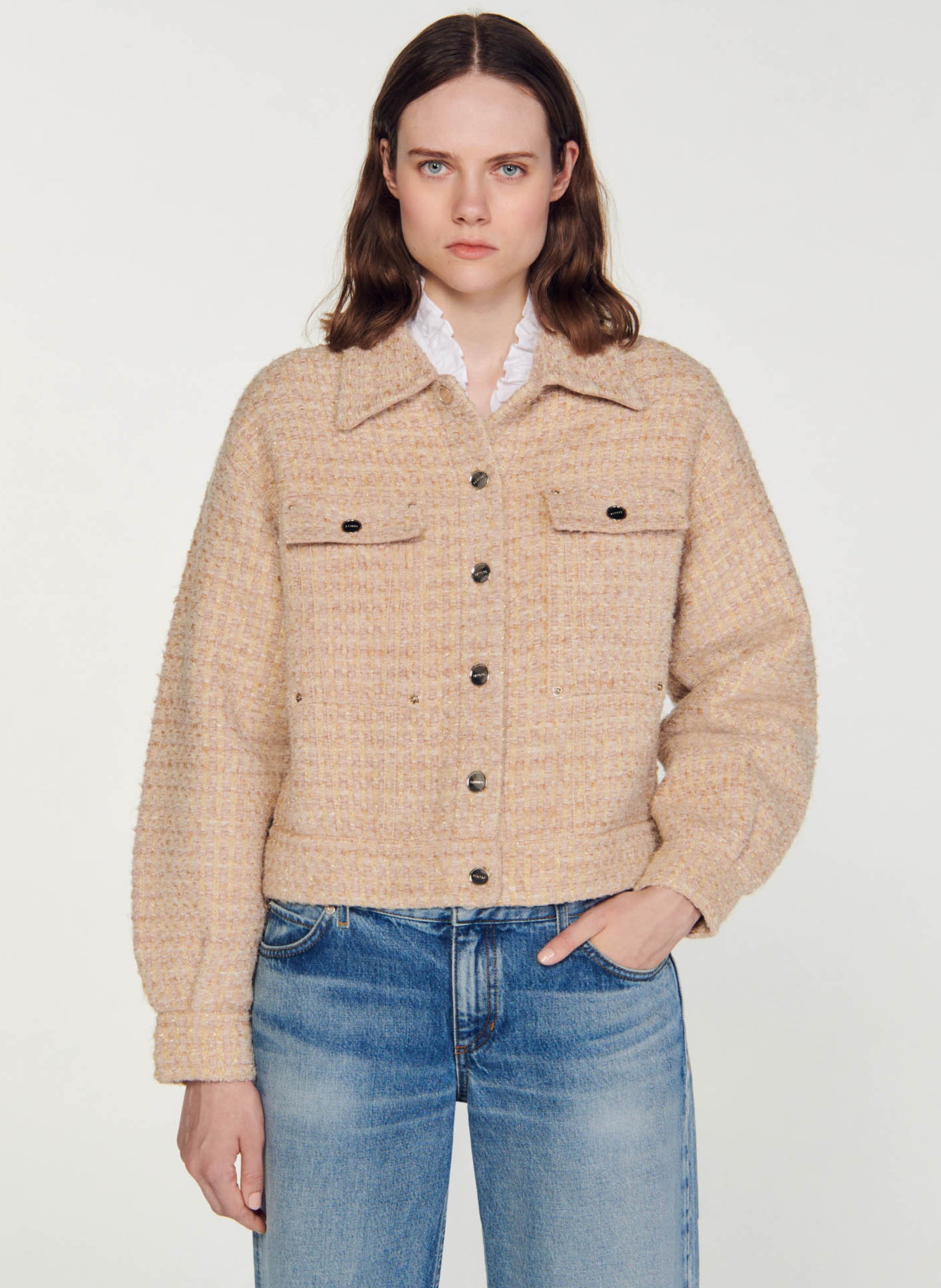 VESTE COL CLASSIQUE EN TWEED SANDRO pour FEMME Printemps