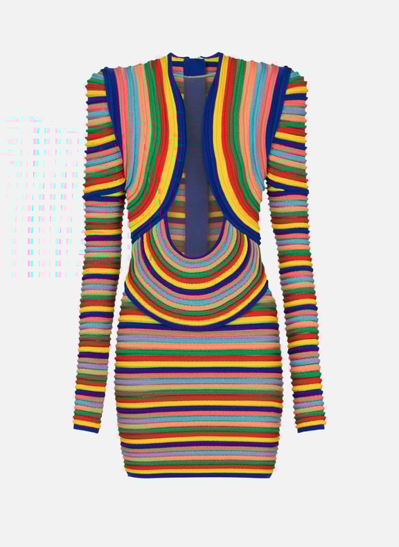 Robe courte en maille roulottée multicolore Multicolore by BALMAIN BALMAIN Robe courte en maille roulottée multicolore Multicolore