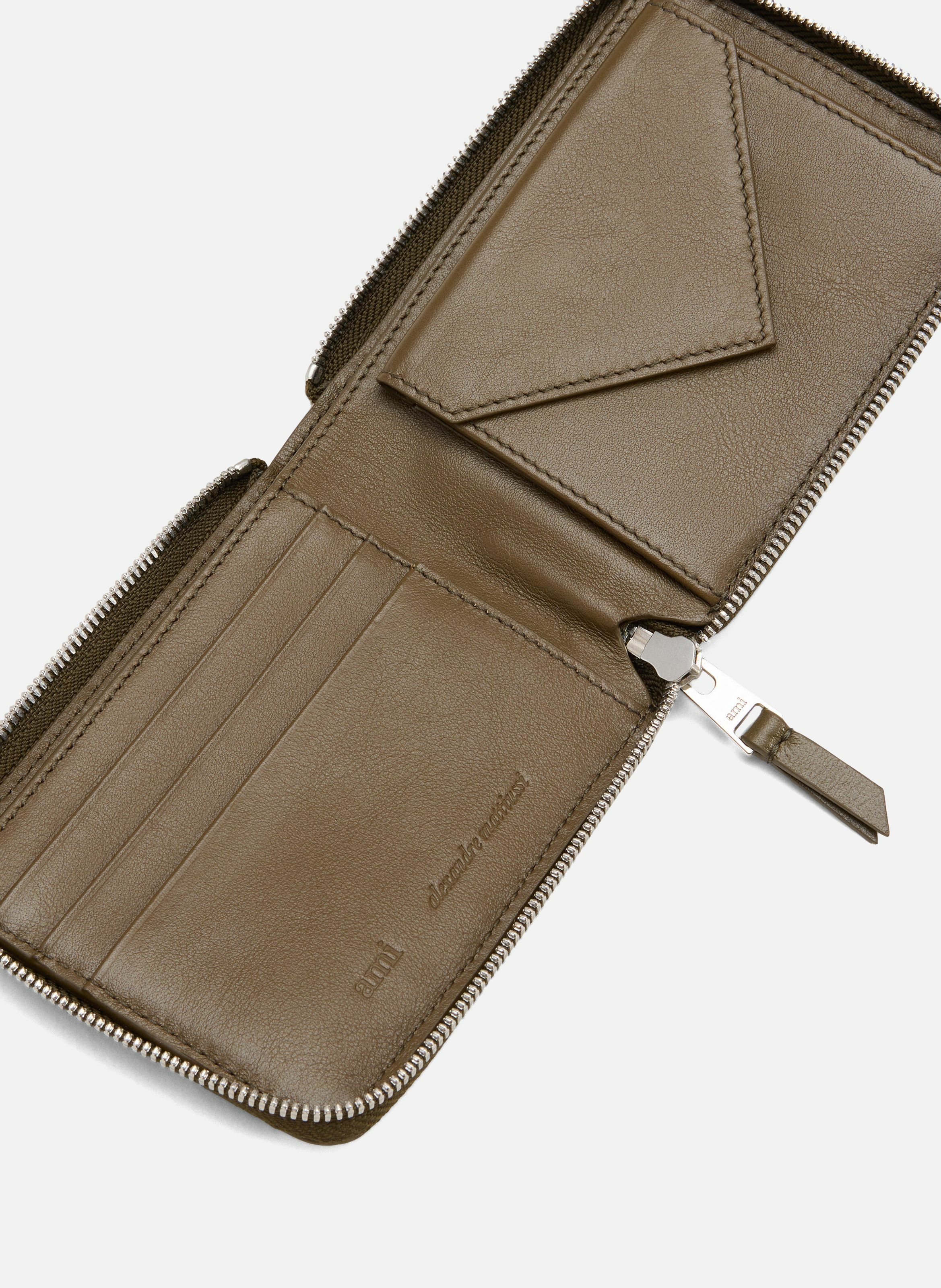 Portefeuille compact ami de coeur en cuir lisse unisexe AMI PARIS Vert