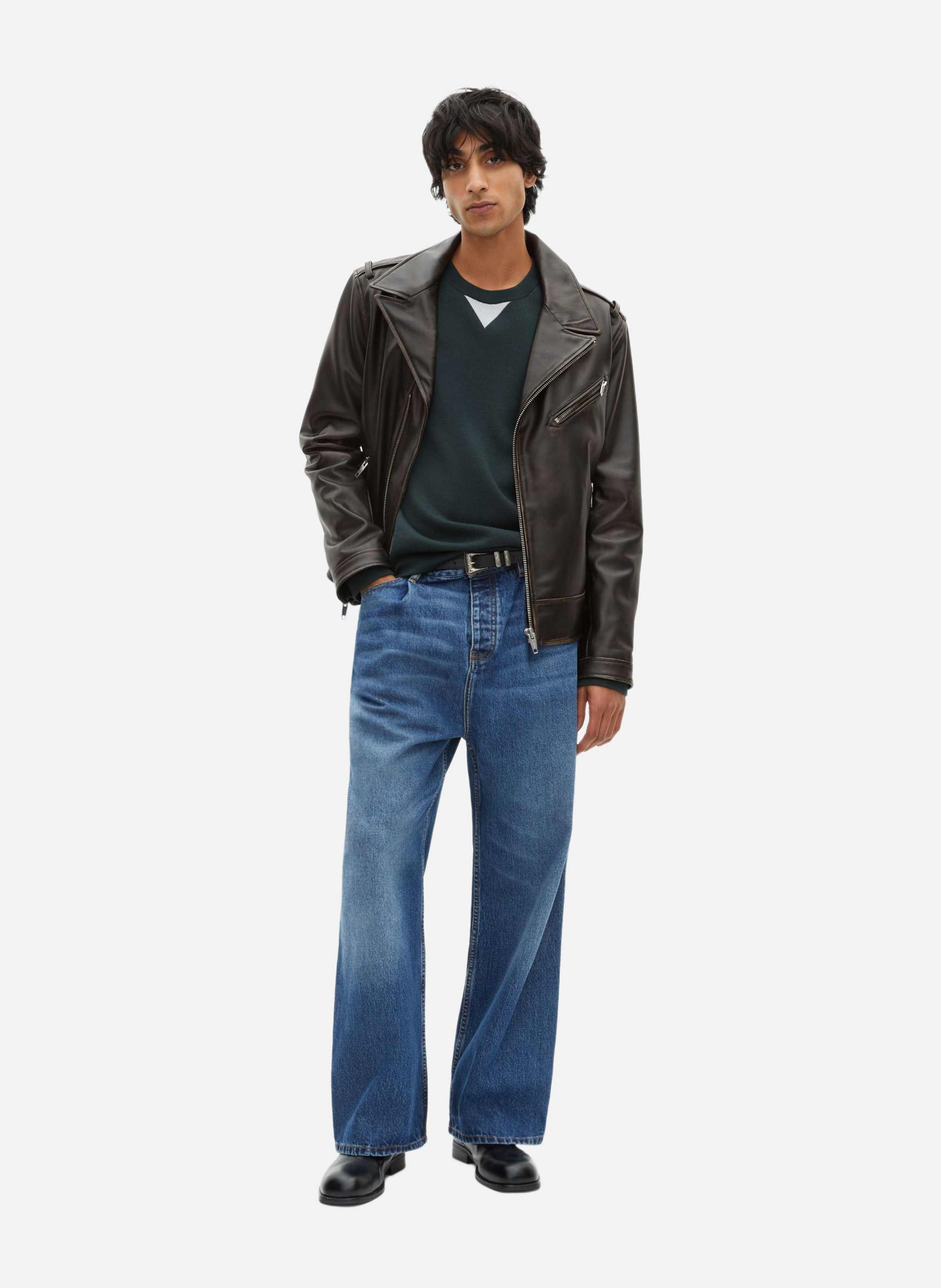 Blouson style biker en cuir THE KOOPLES Noir