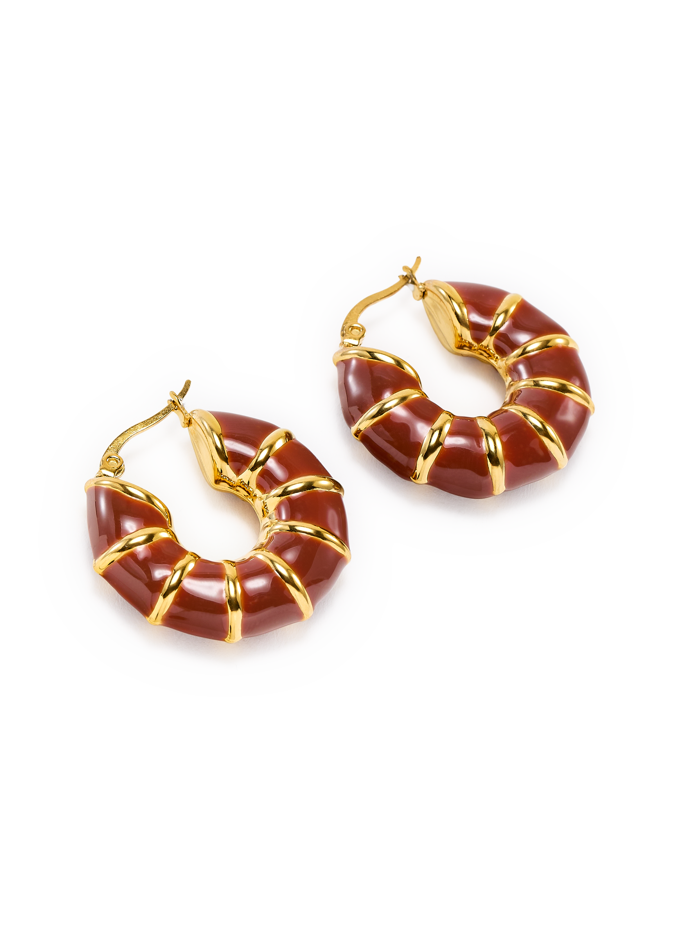 Boucles d&#039;oreille anneaux AU PRINTEMPS PARIS Marron