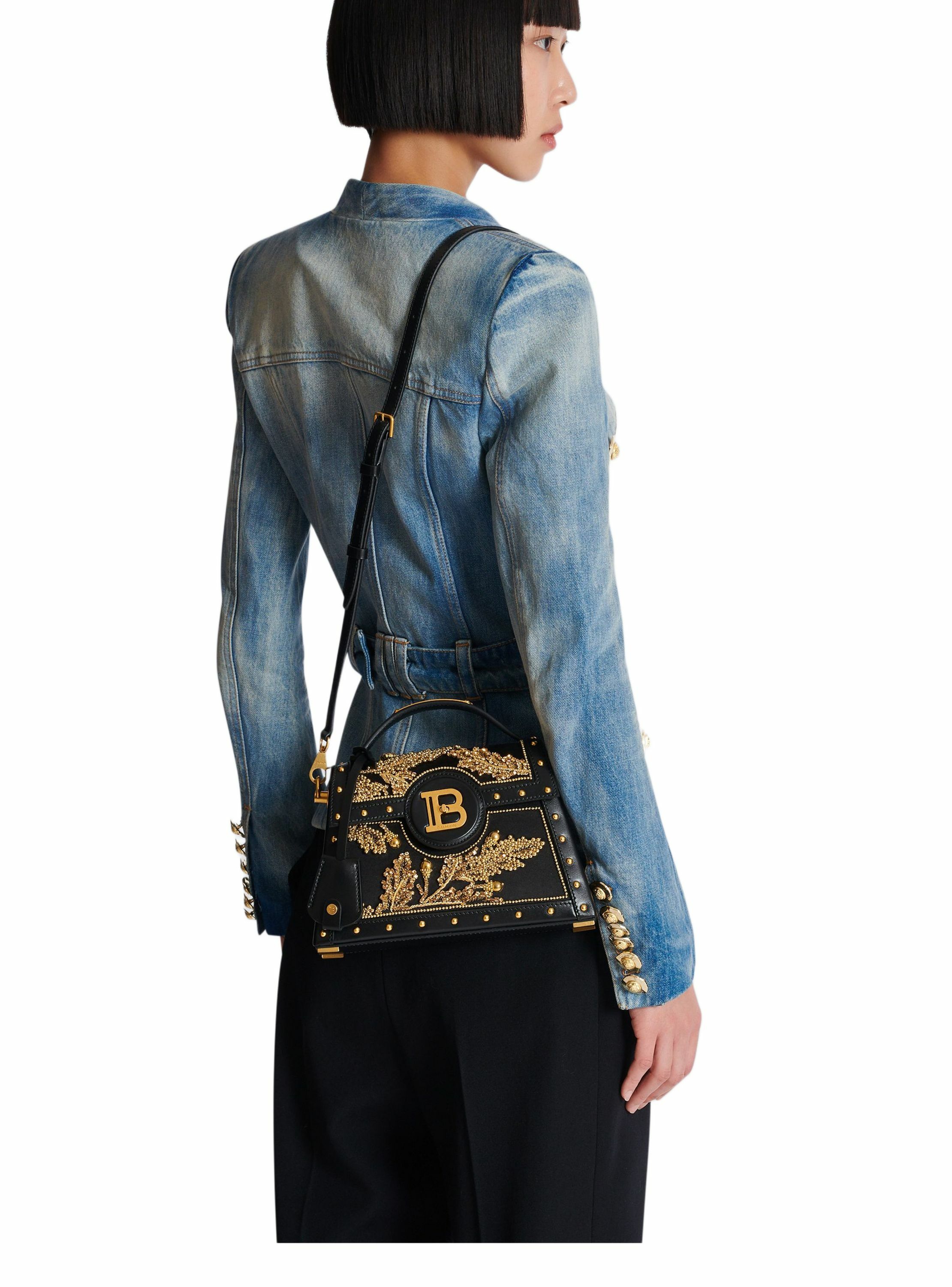 Sac b-buzz dynasty en satin brodé BALMAIN Noir