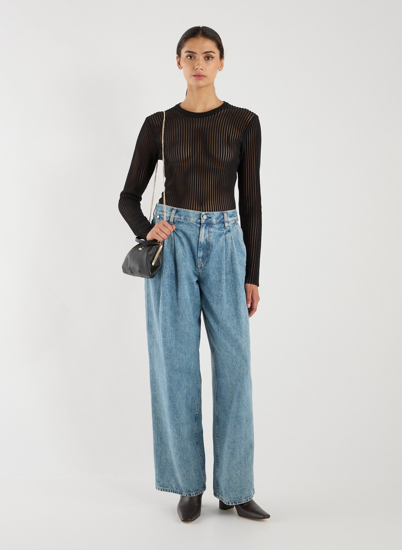 Striped crew neck transparent cotton t-shirt HELMUT LANG Black