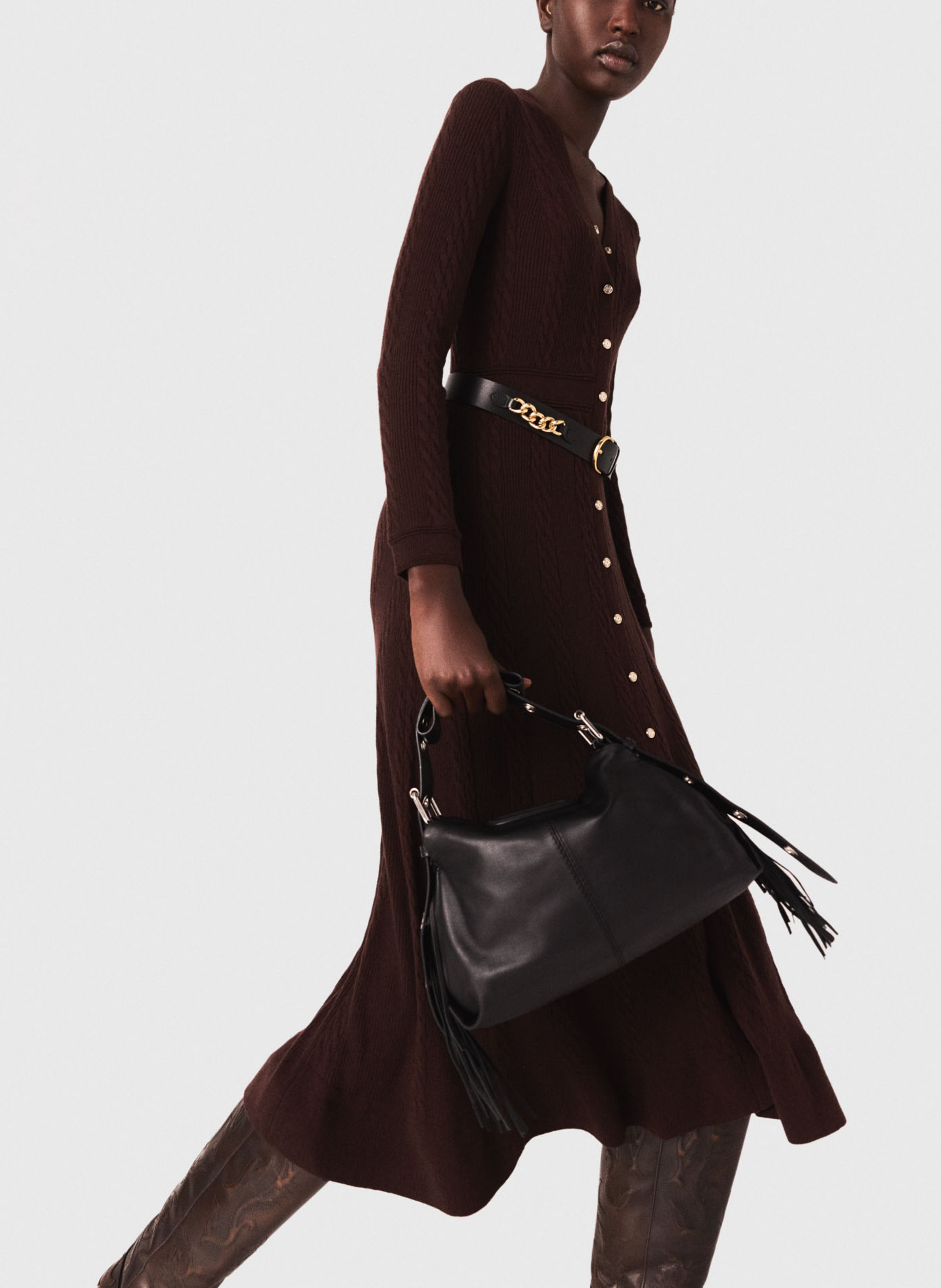 Robe mi-longue boutonnée Marron