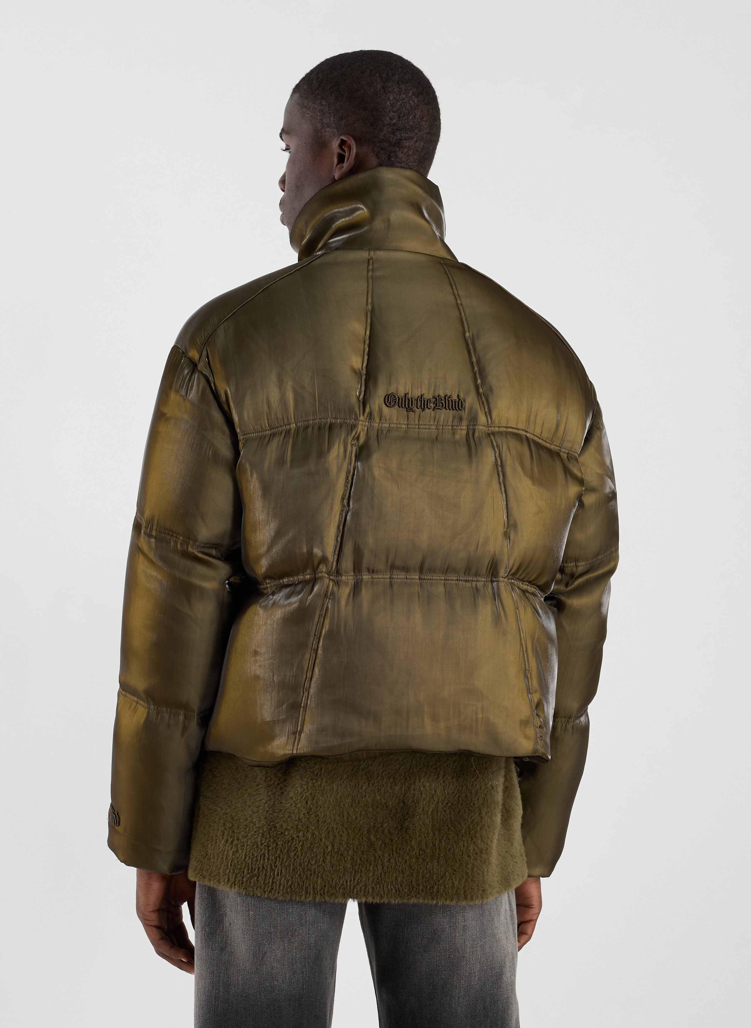 Satin high neck puffer jacket ONLY THE BLIND Green