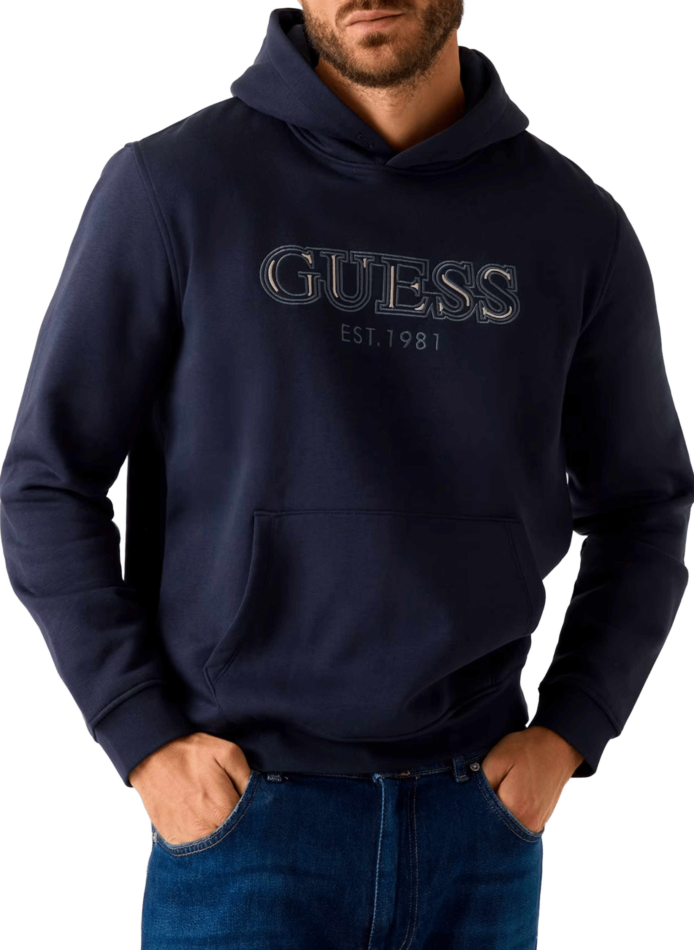 GUESS Sweat à capuche en coton mélangé Bleu