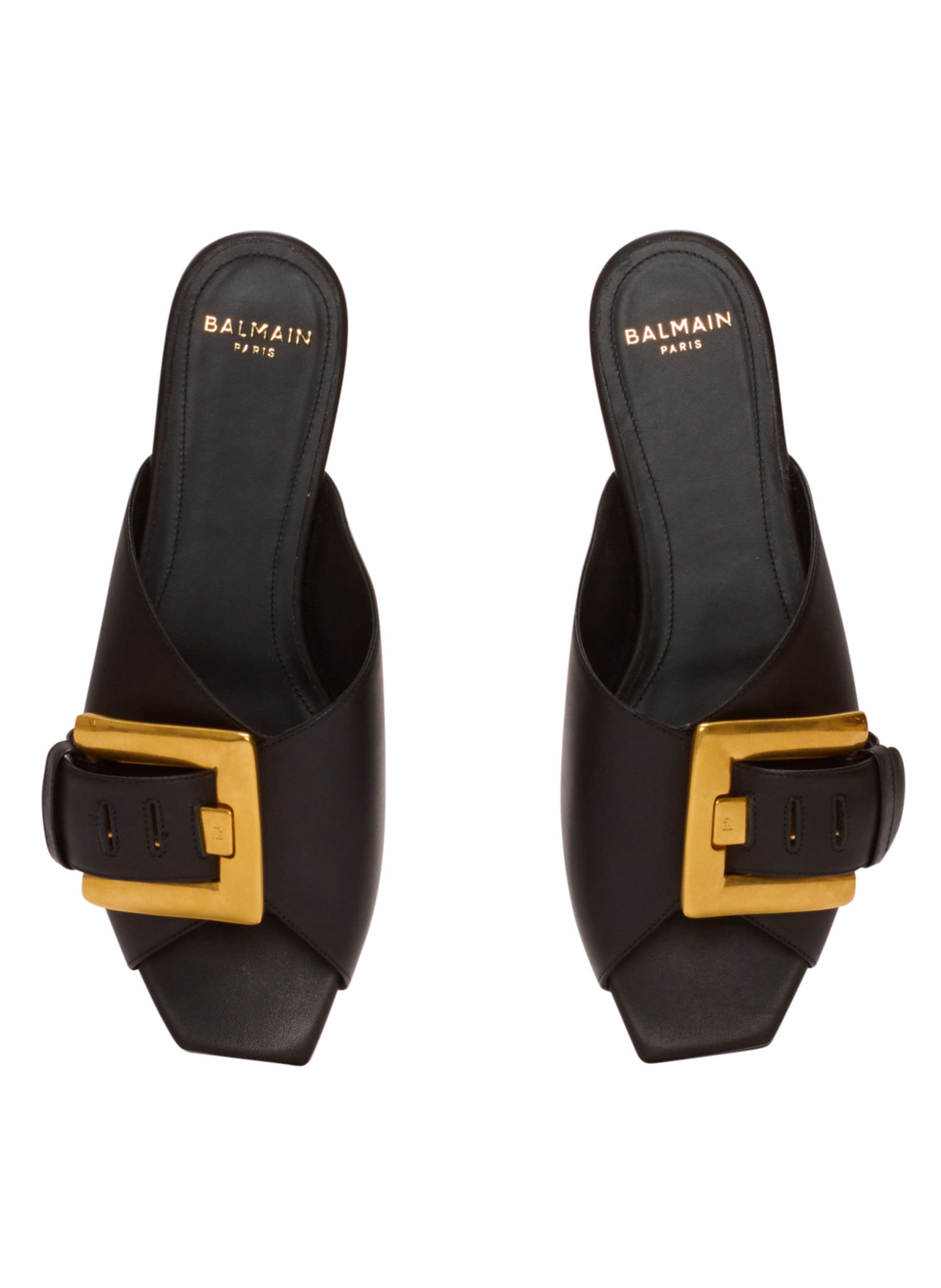 Sandales plates anthem en cuir de veau BALMAIN Noir