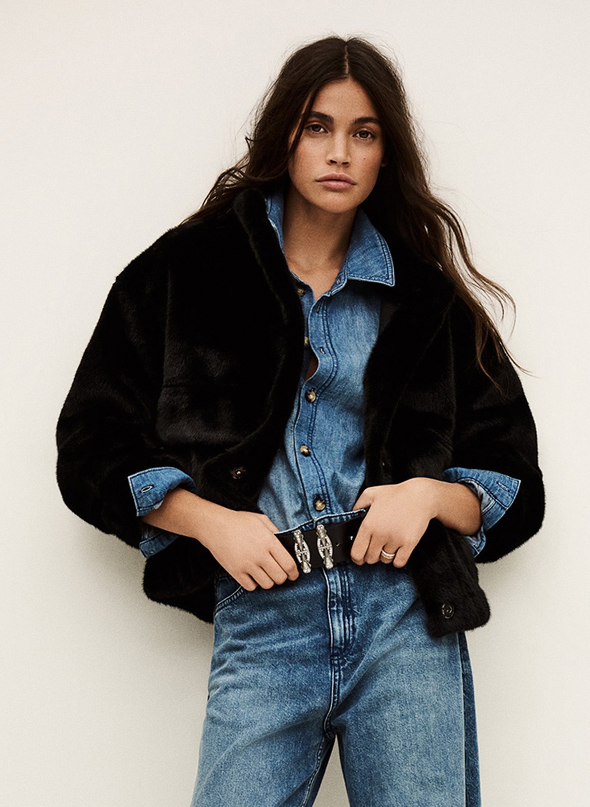 Manteau col montant effet fourrure paros BA&SH Noir