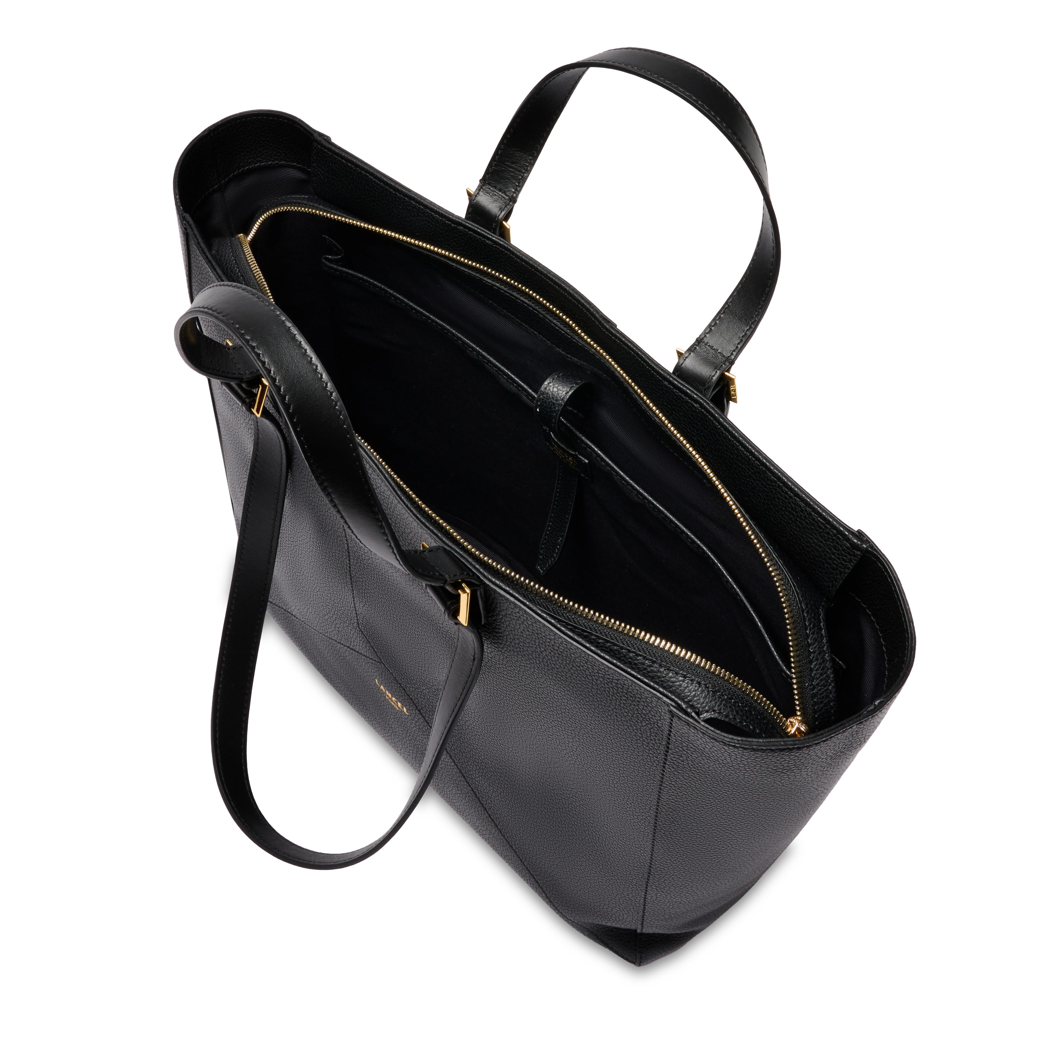 Sac cabas zippé m double porté enveloppe de lancel en cuir LANCEL Noir