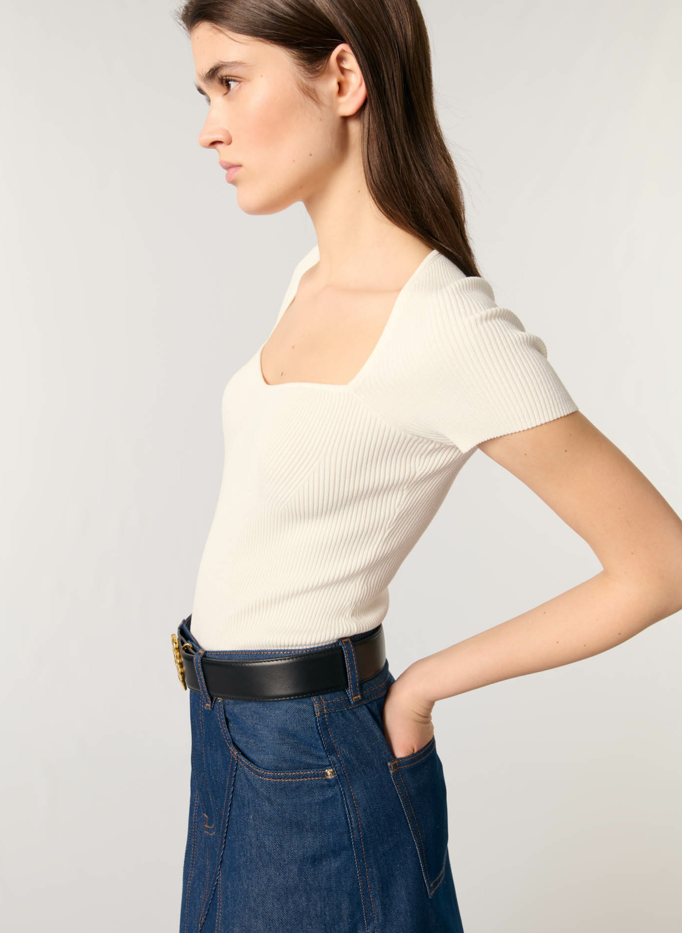 Top moulant en maille MAJE Beige