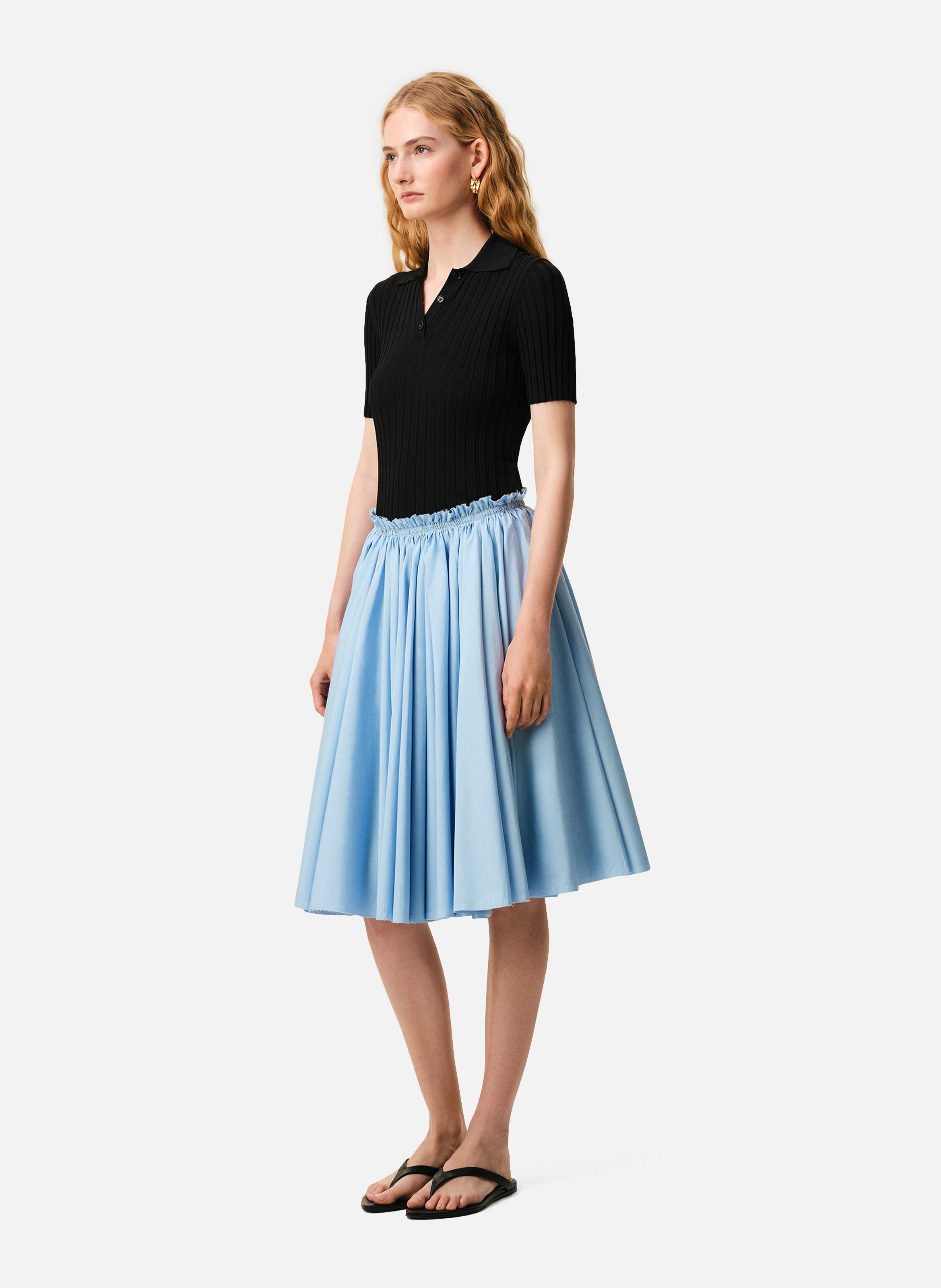 Jupe corolle midi en coton AMI PARIS Bleu