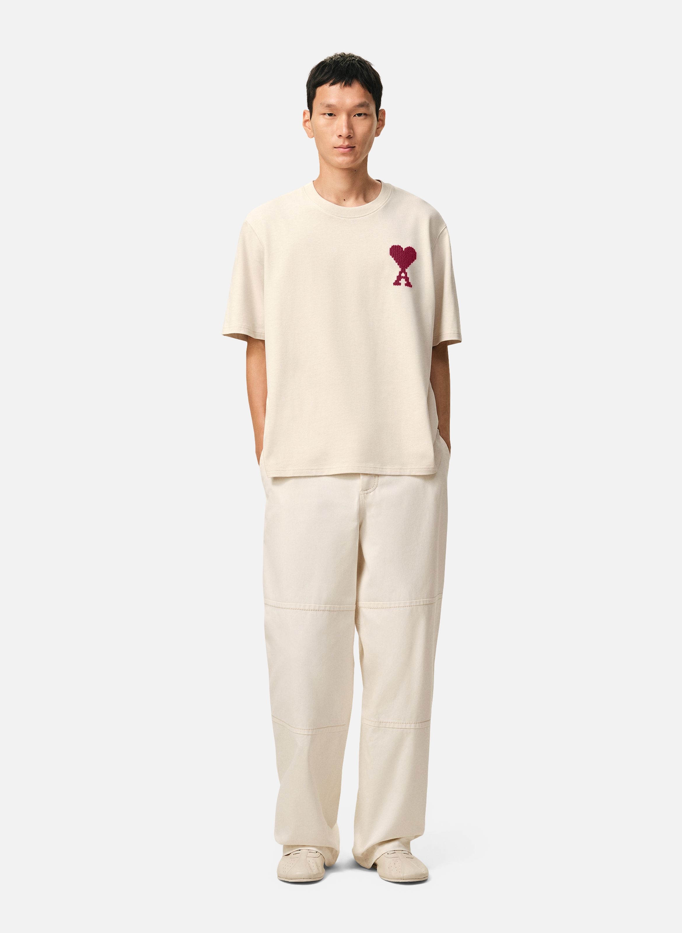 T-shirt broderie ami de coeur unisexe en coton AMI PARIS Blanc