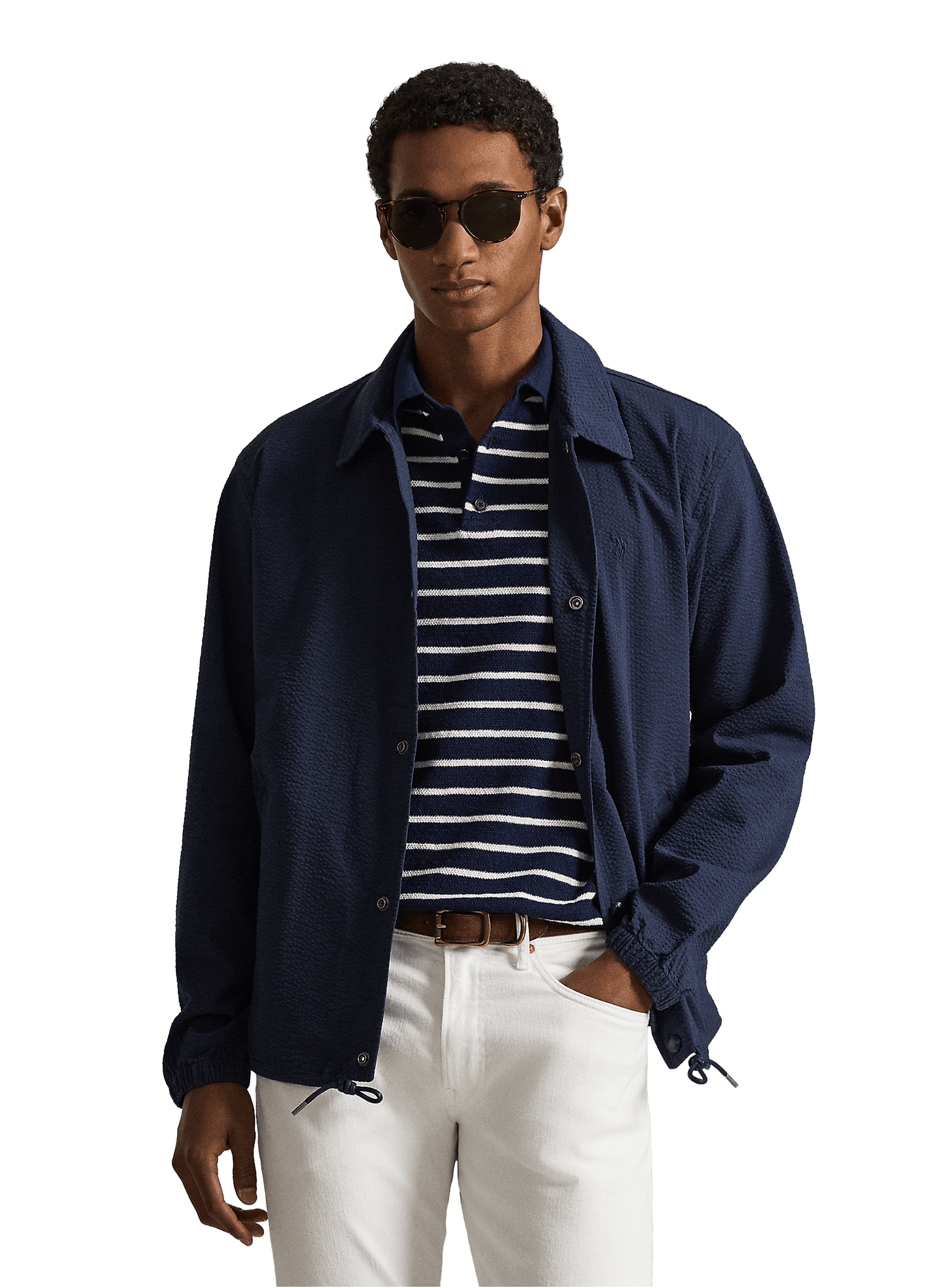 Straight Textured Cotton Blend Jacket POLO RALPH LAUREN Blue