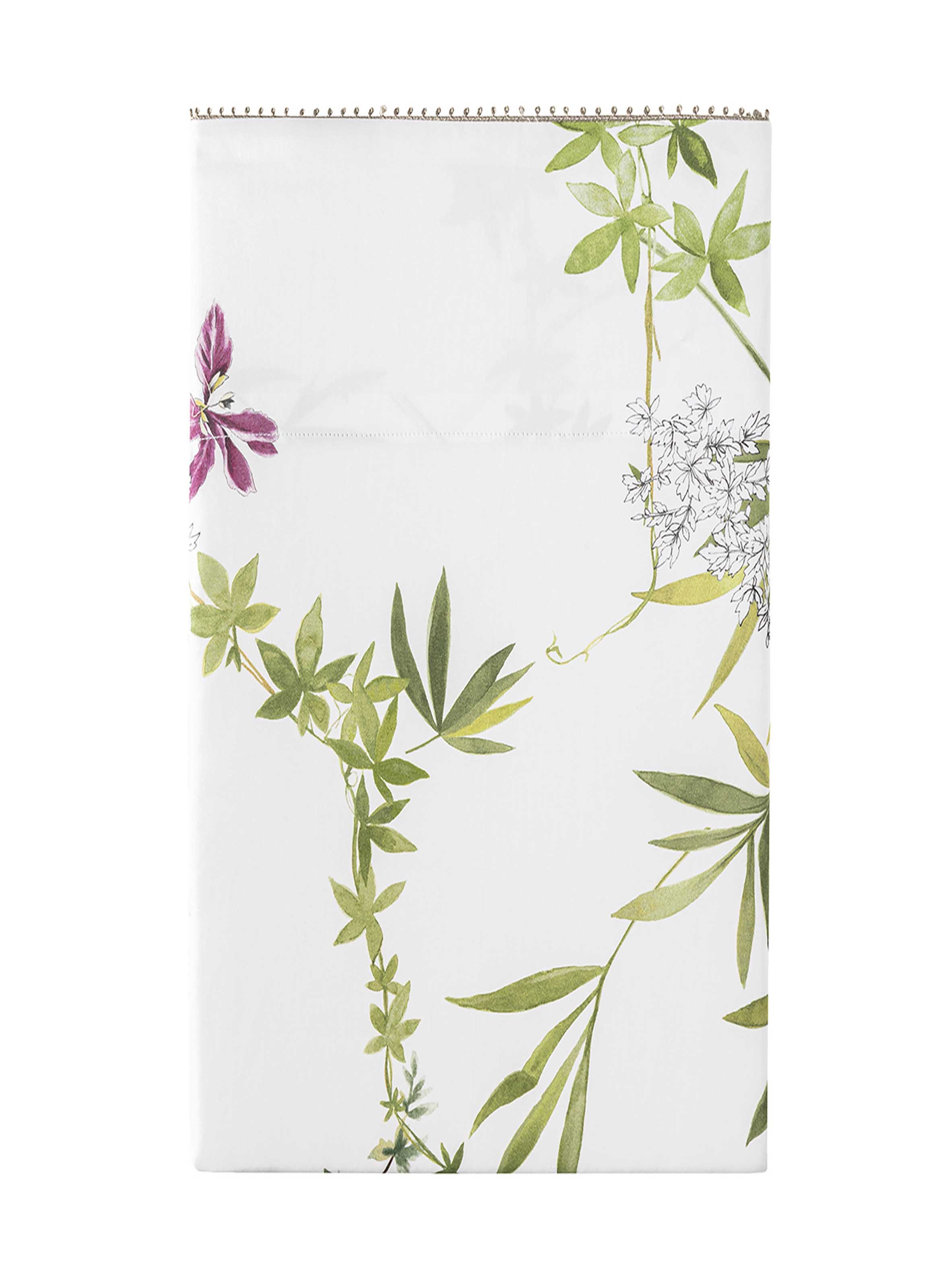 Drap plat imprimé en satin de coton bio, matin ALEXANDRE TURPAULT Blanc