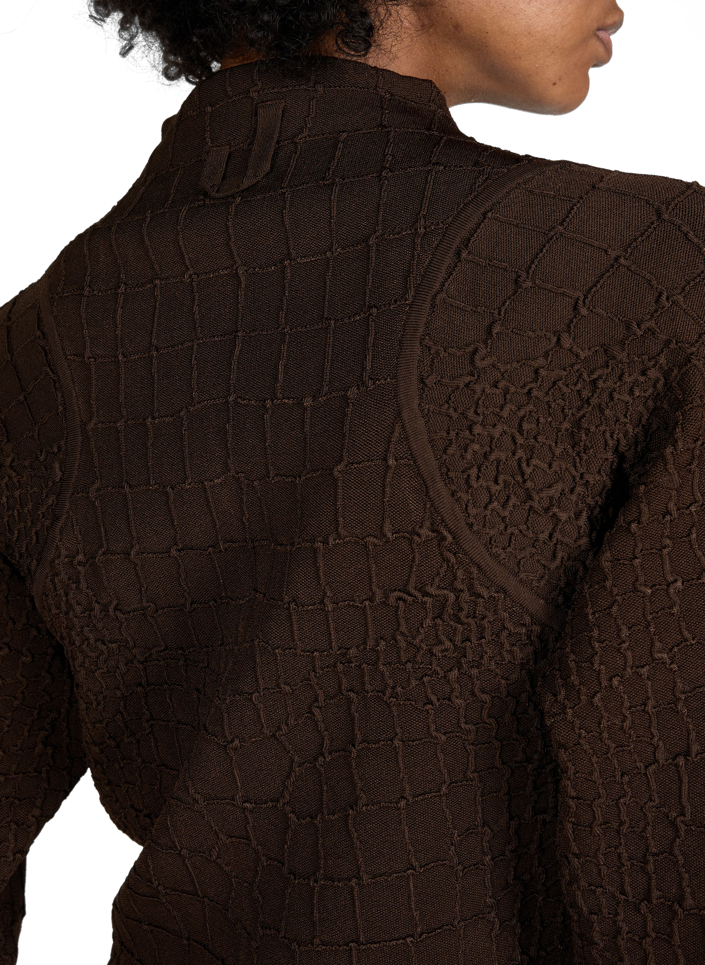 High-neck cardigan with crocodile skin effect JACQUEMUS Brown