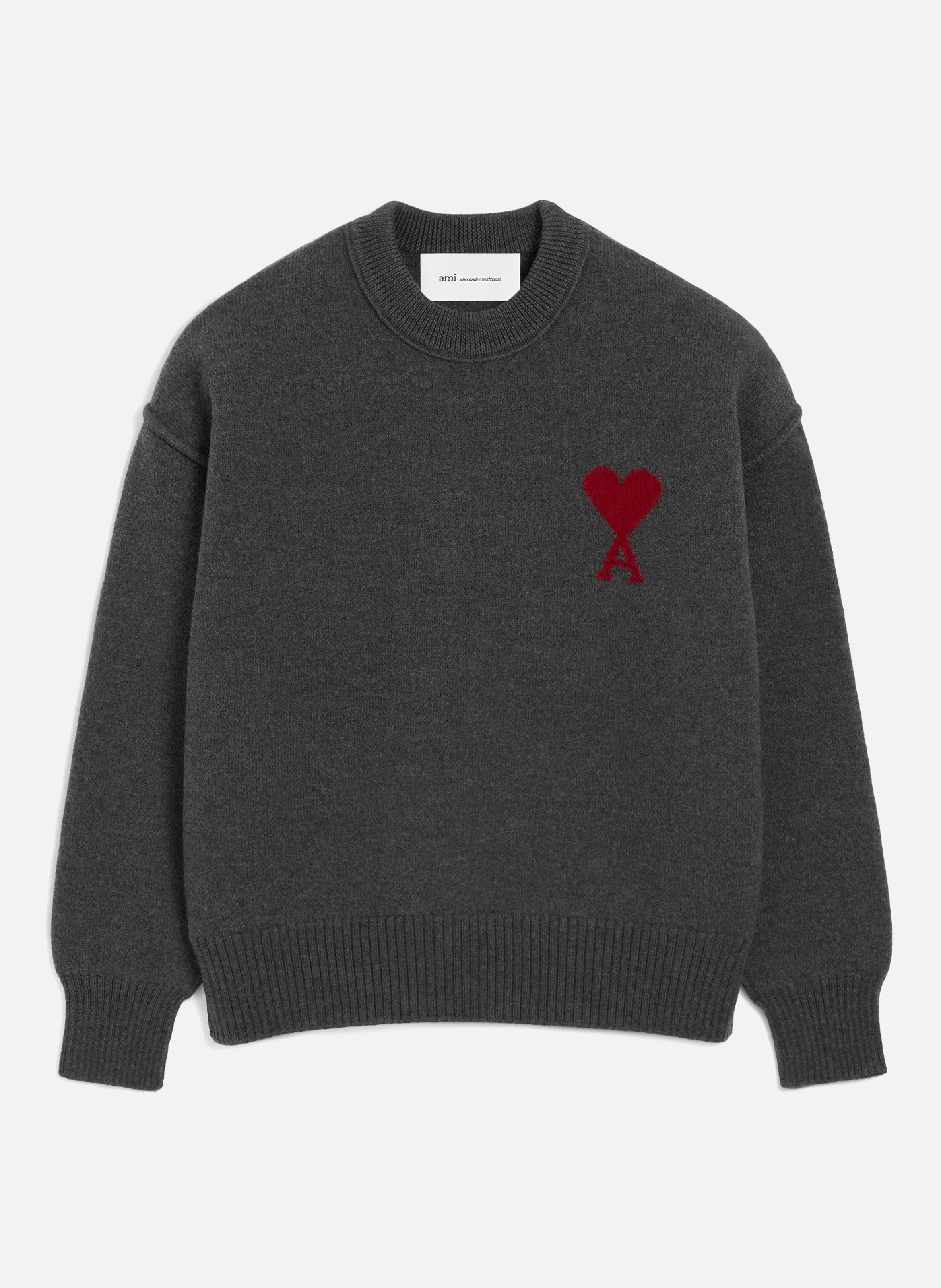 Pull Col Rond Ami De Coeur En Laine unisexe AMI PARIS Gris