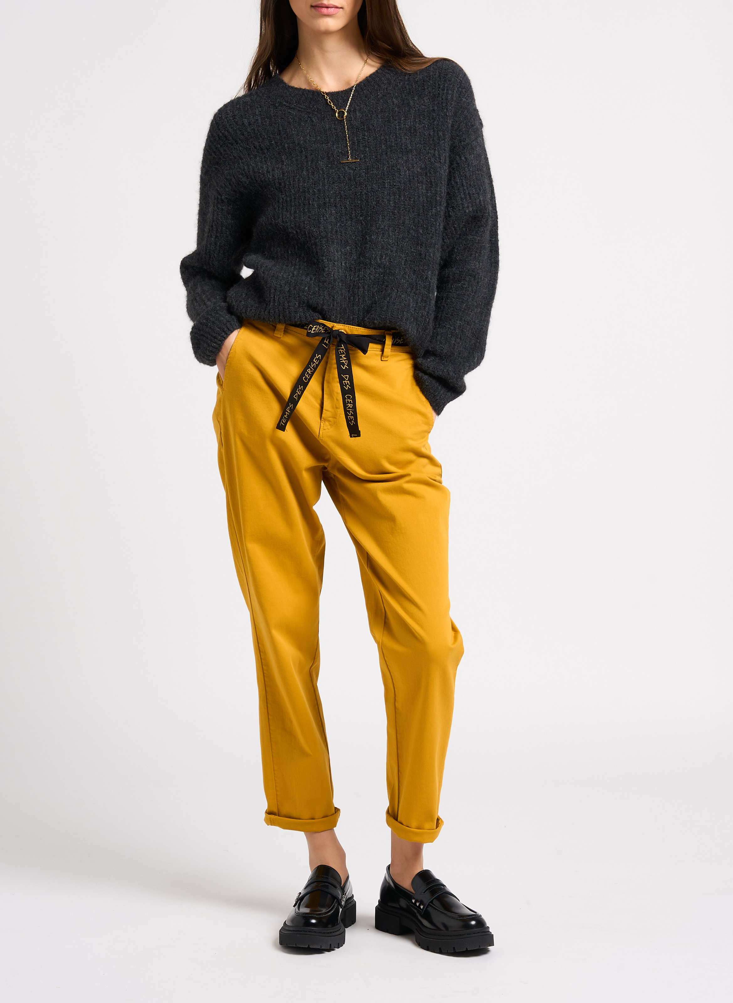 Pull col rond uni east AMERICAN VINTAGE Gris